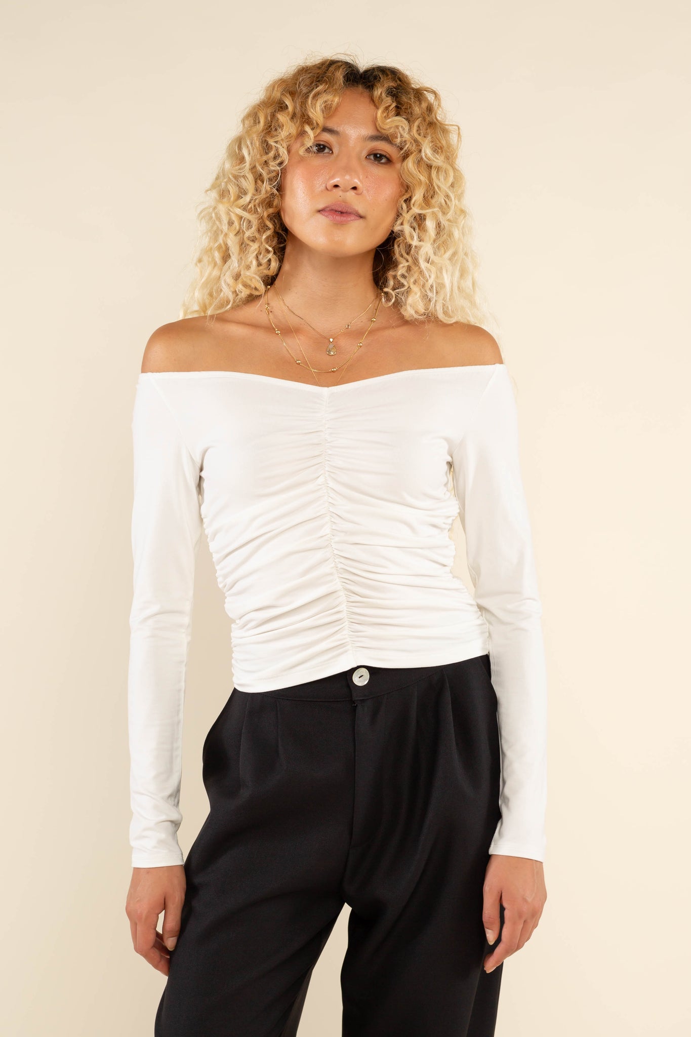 Ruched Off Shoulder Top