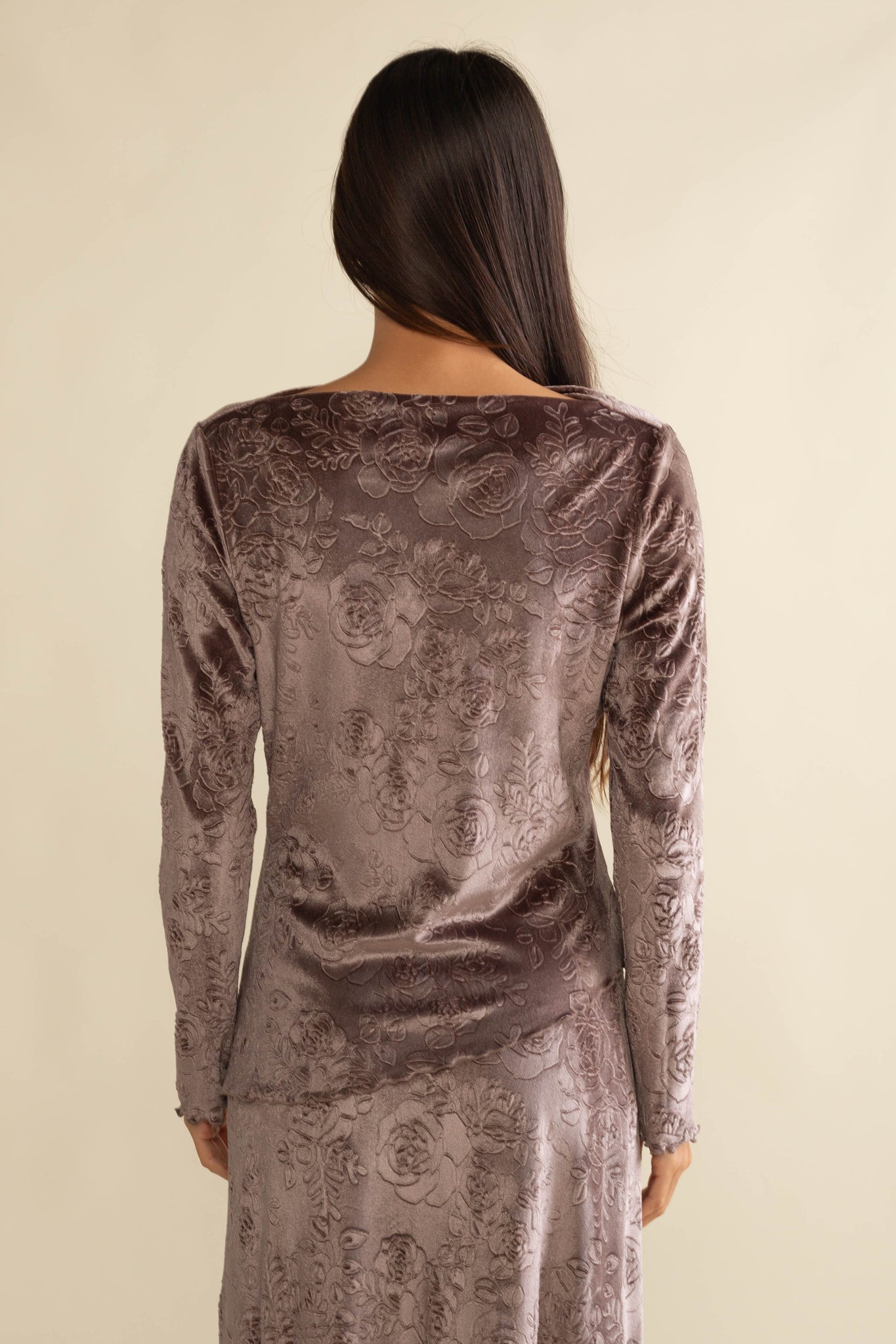 Boatneck Velvet Long Sleeve Top