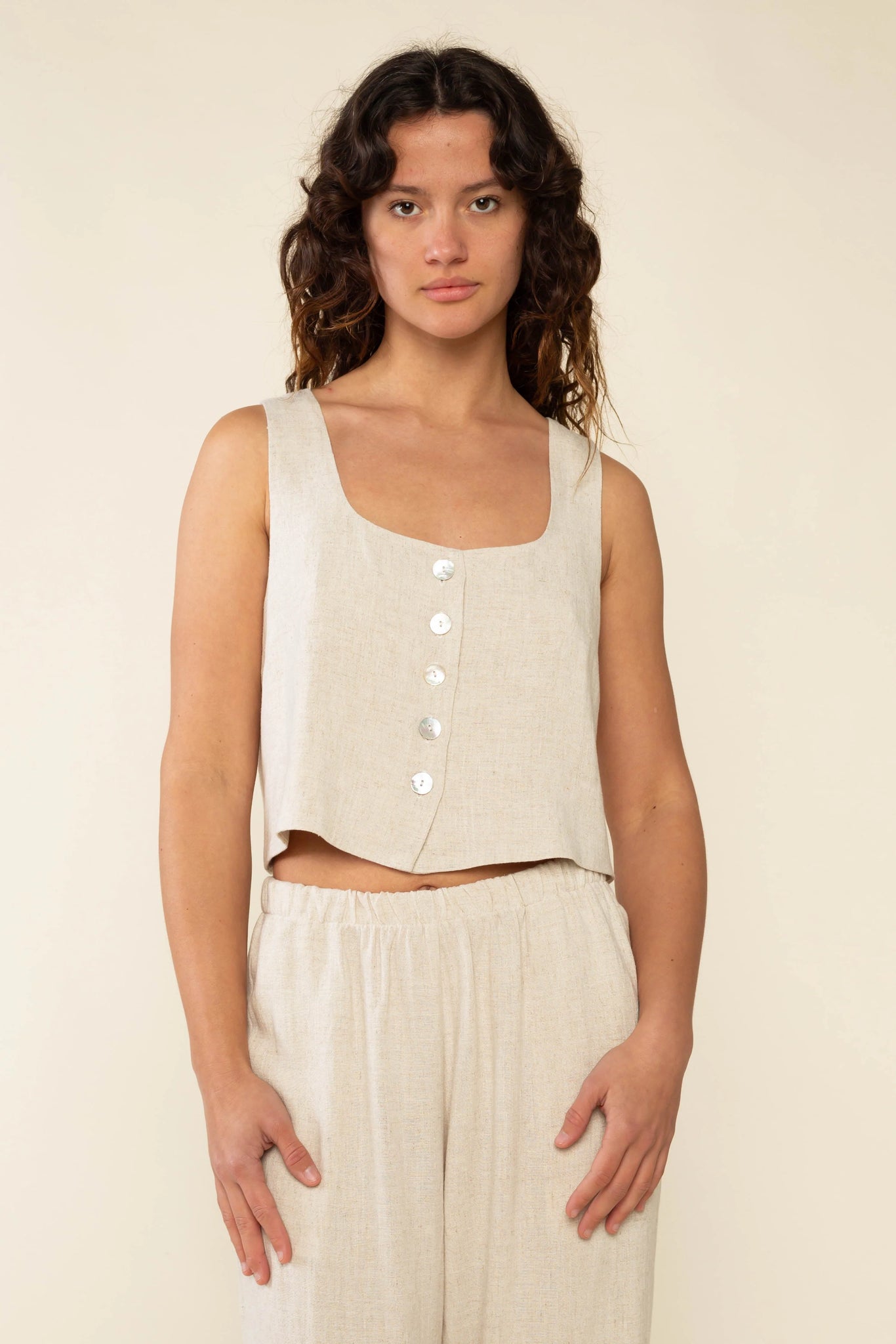 Square Neck Linen Vest