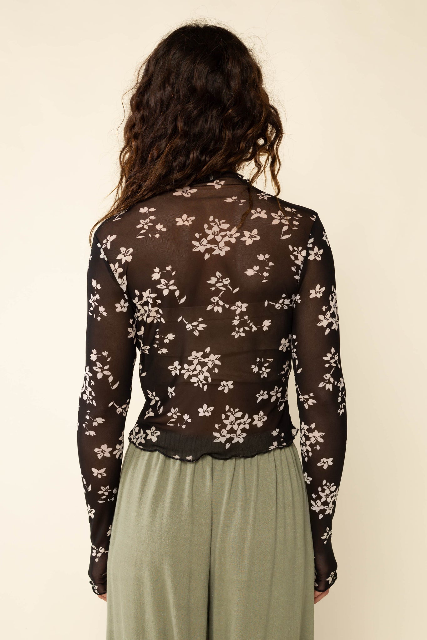 Mock Neck Floral Mesh Top
