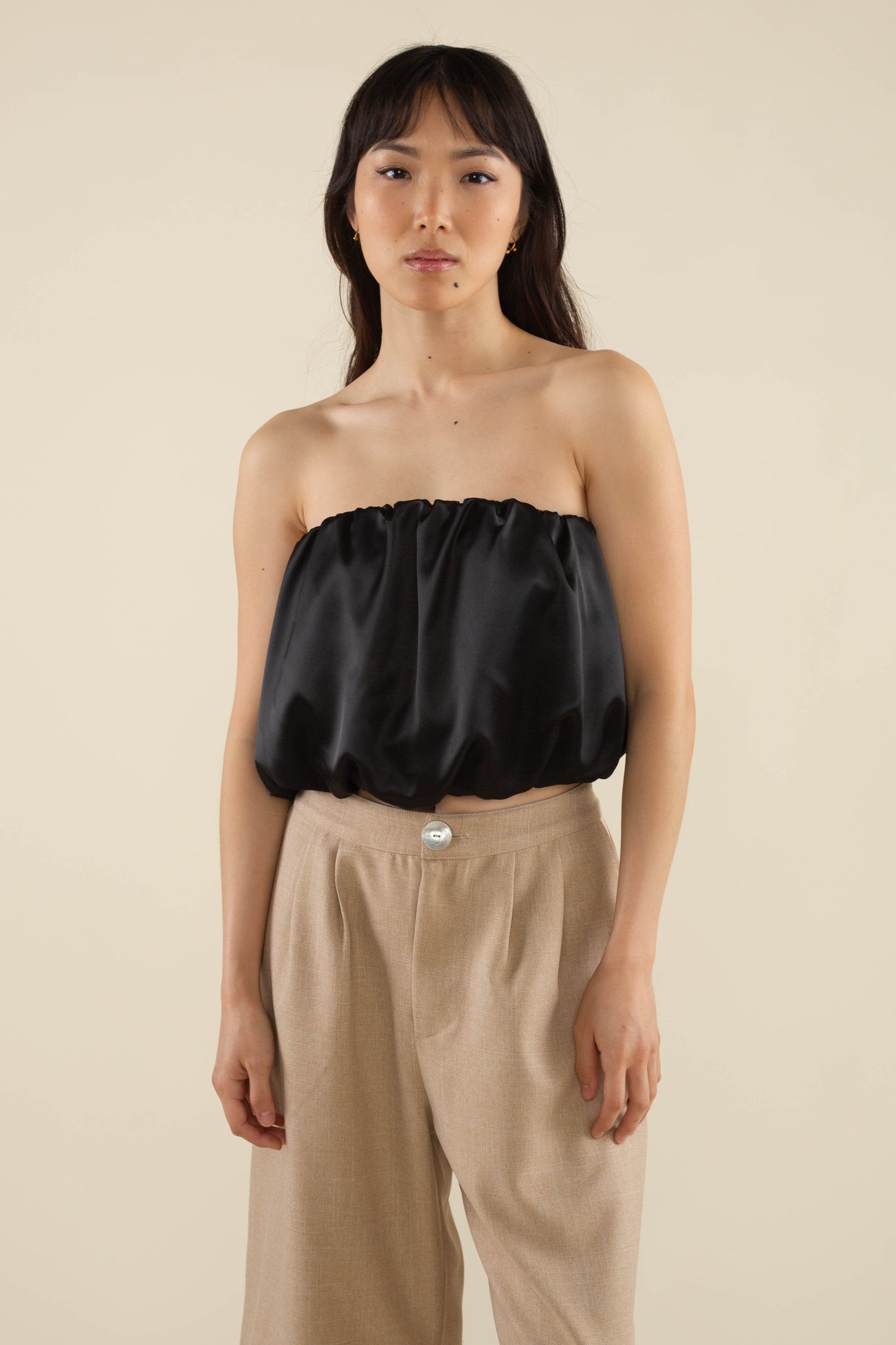 Bubble Crop Satin Tube Top