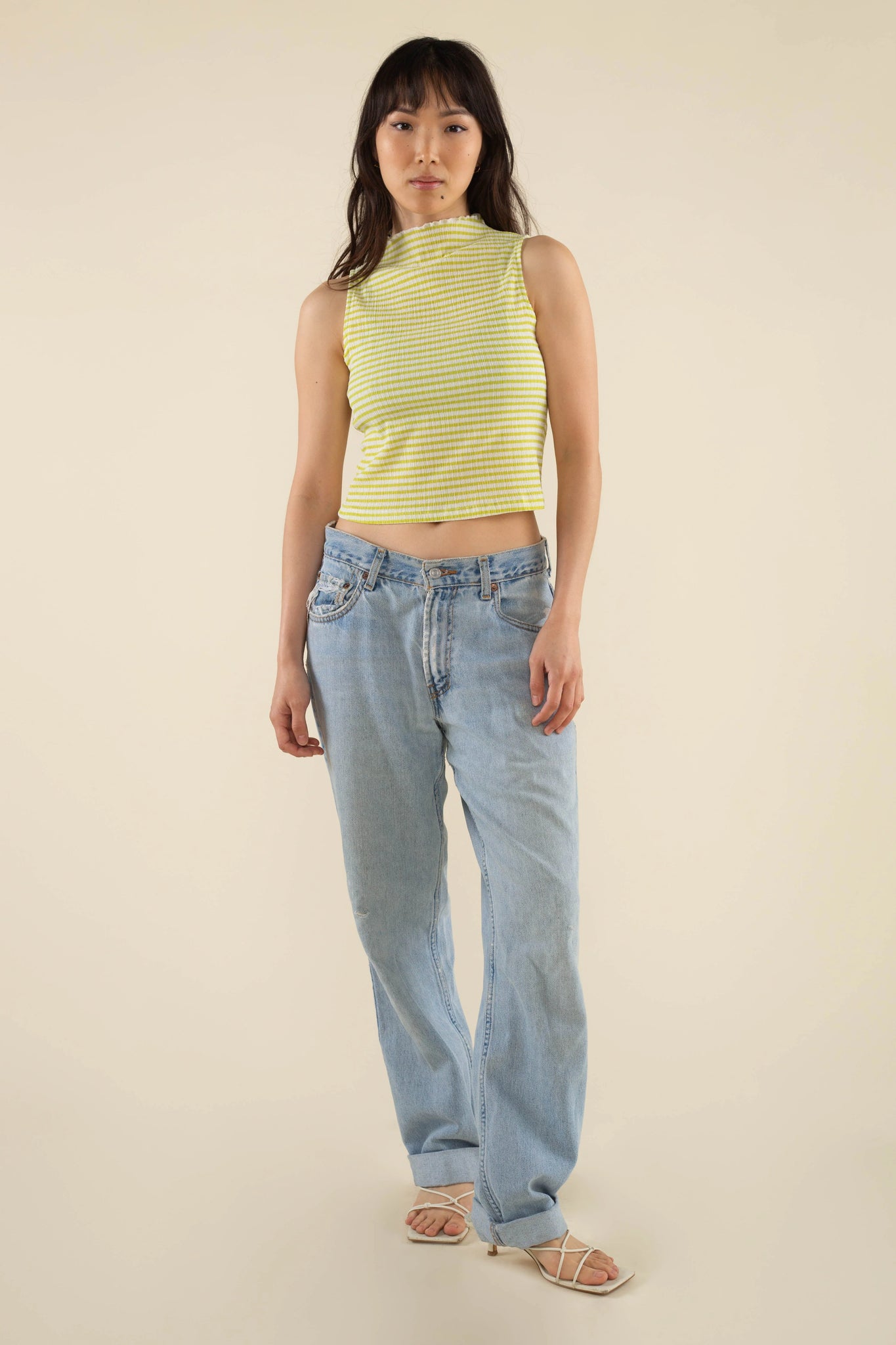 Mock Neck Gingham Mid Length Tank