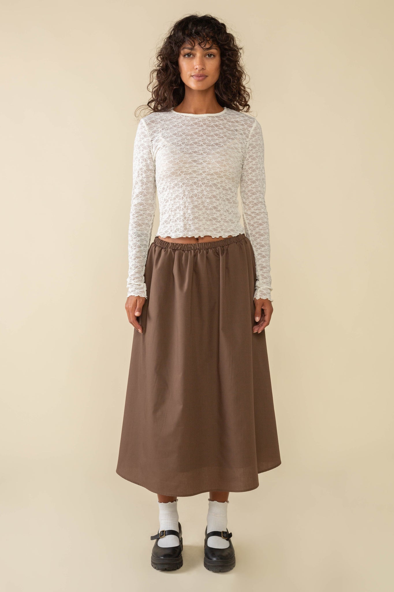 Larchmont Full A-Line Poplin Midi Skirt