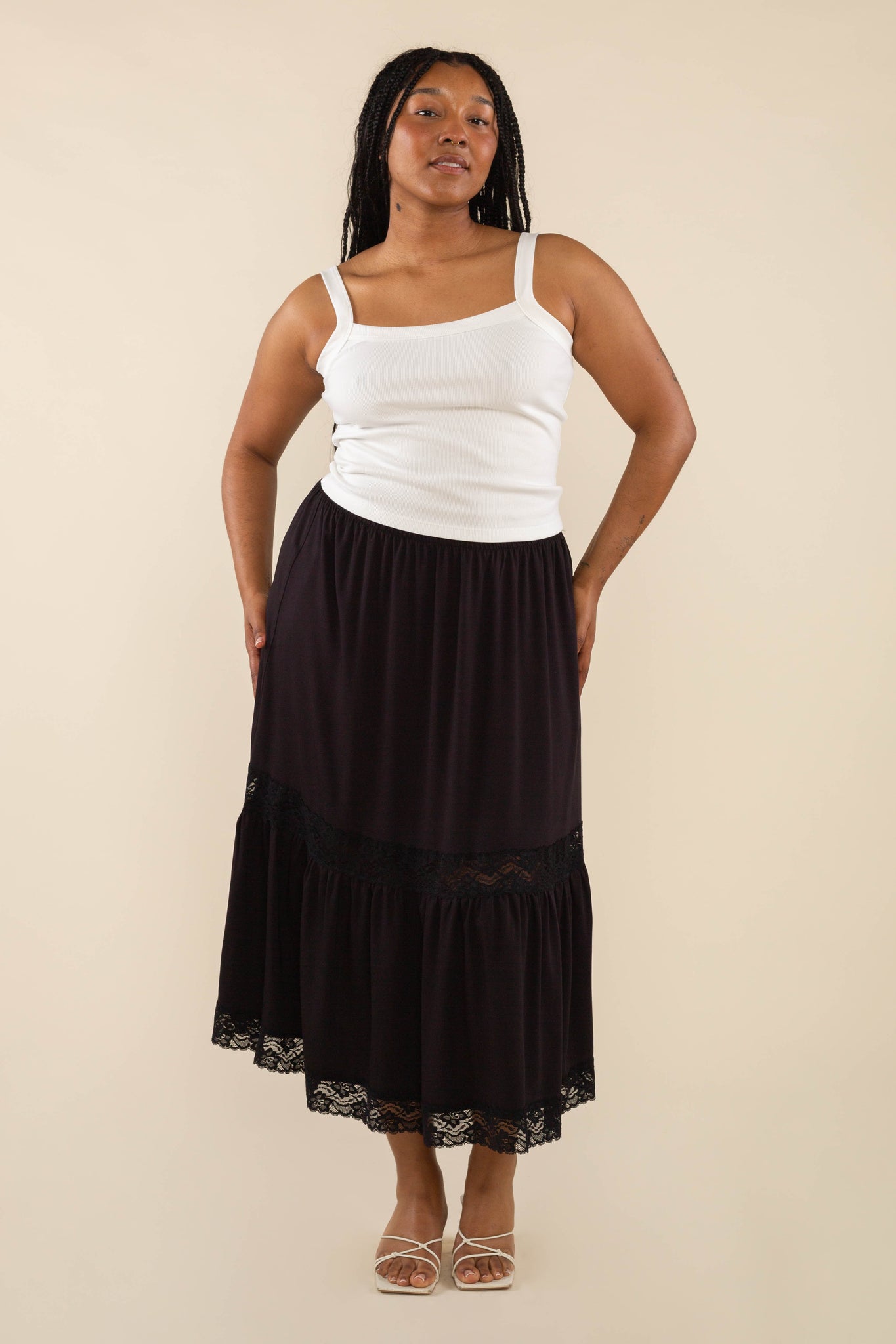 Lace Trim Midi Skirt