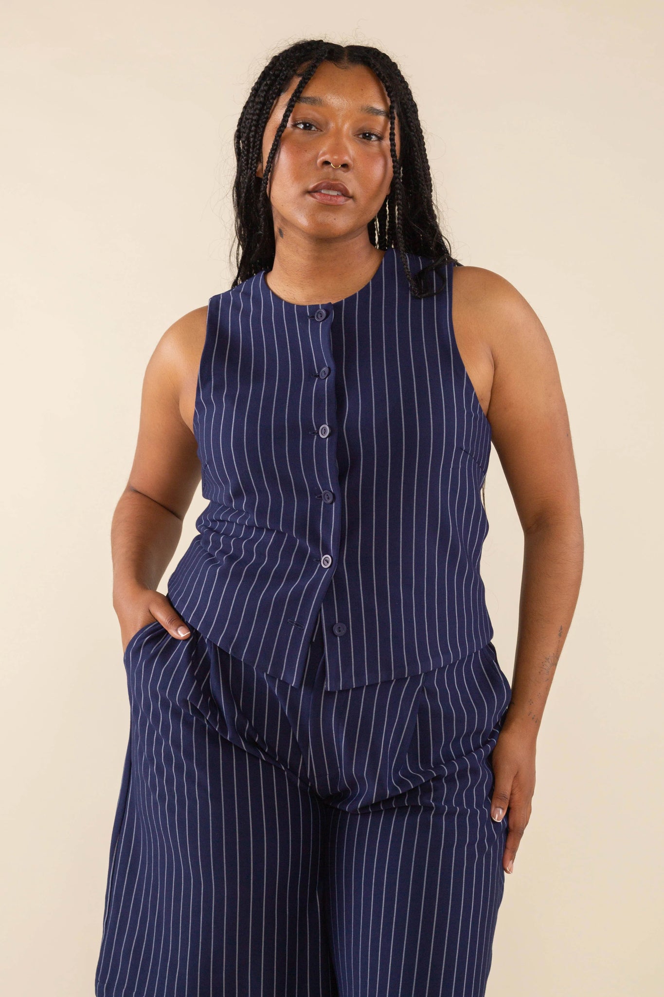 High Neck Pinstripe Vest