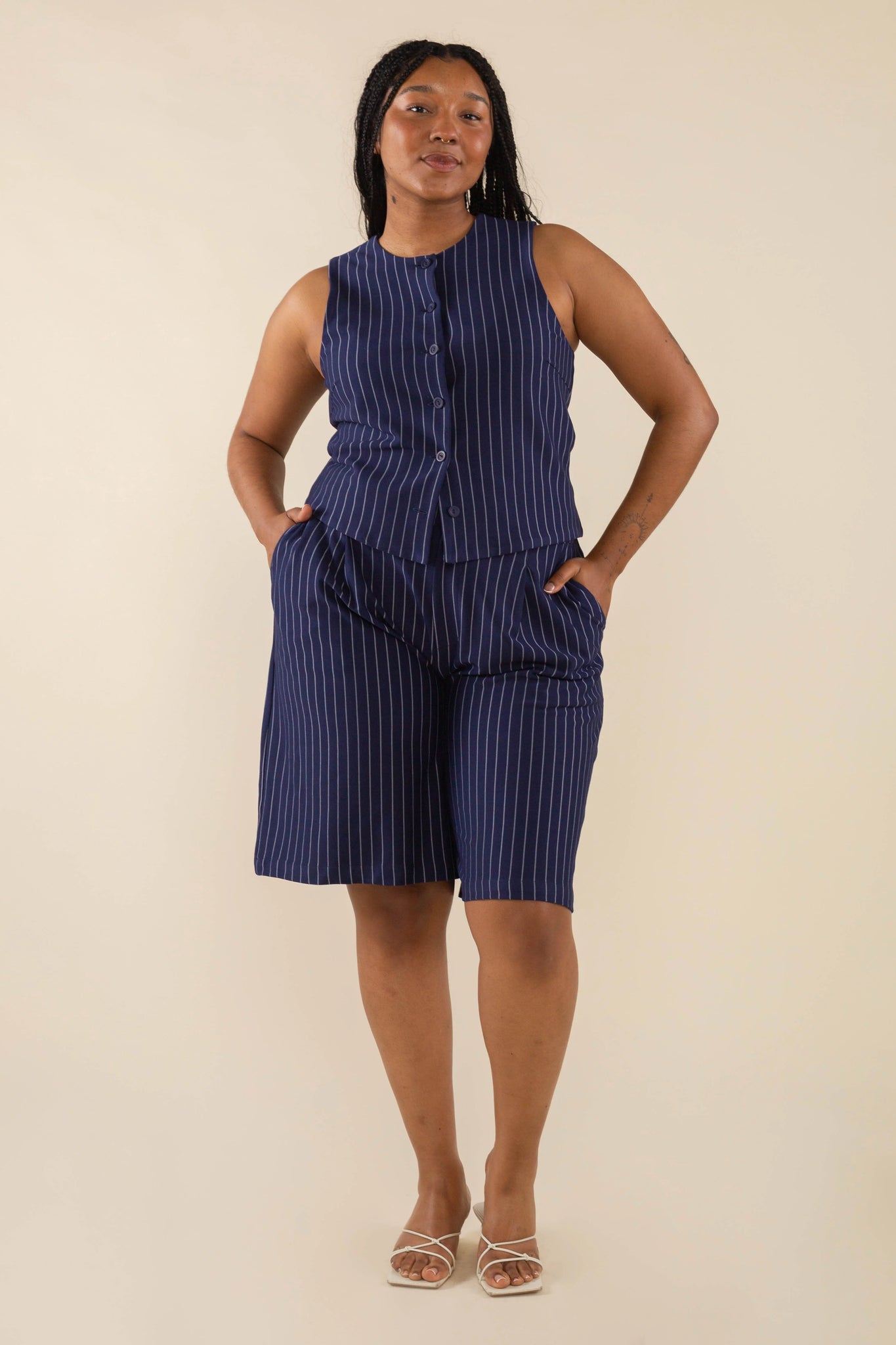 High Neck Pinstripe Vest