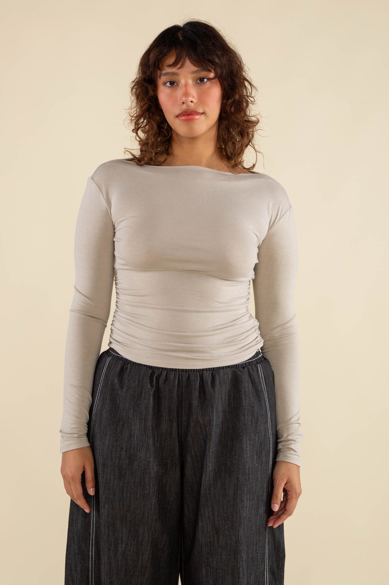 Effie Shirred Waist Long Sleeve Top