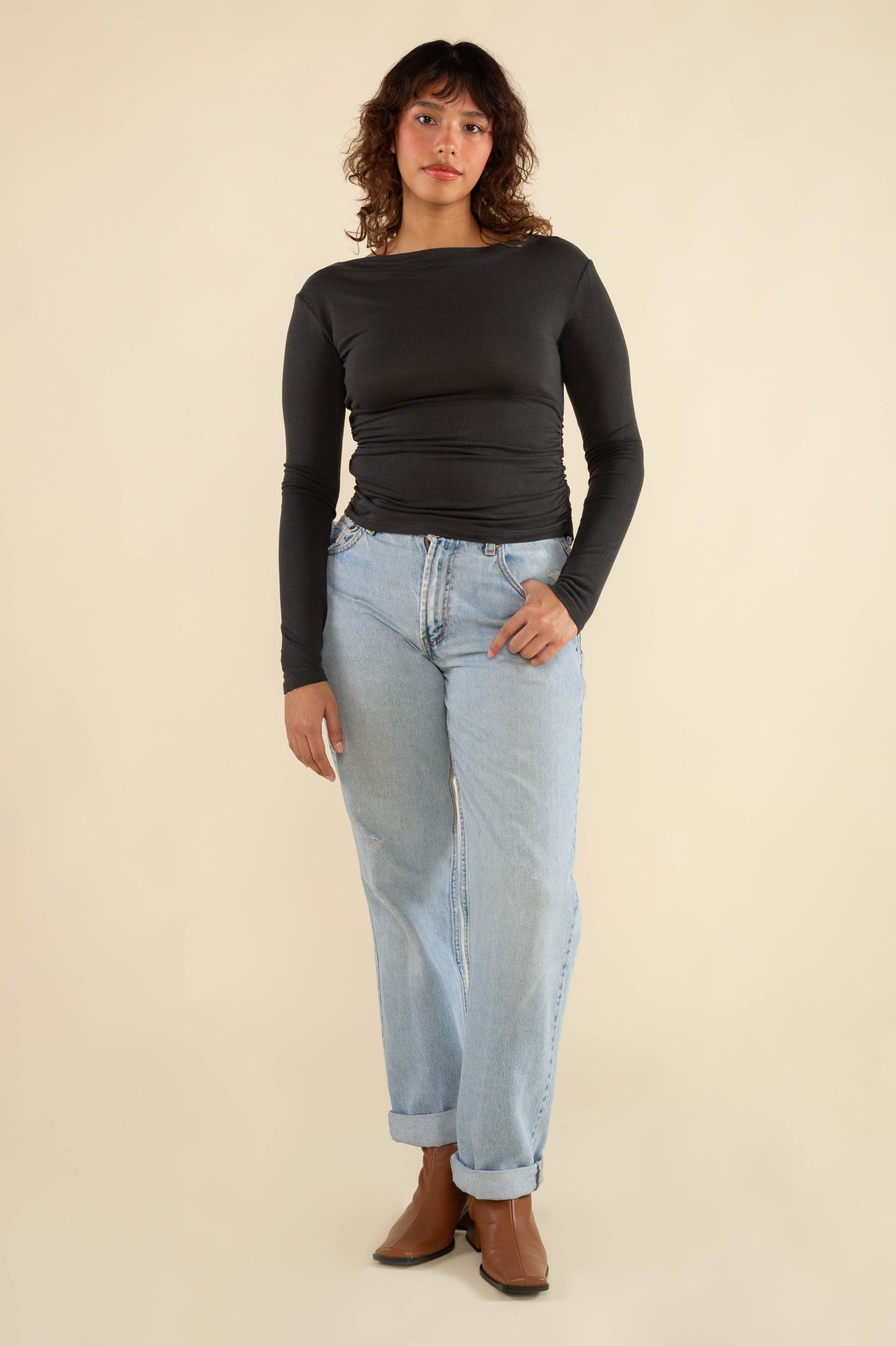 Effie Shirred Waist Long Sleeve Top