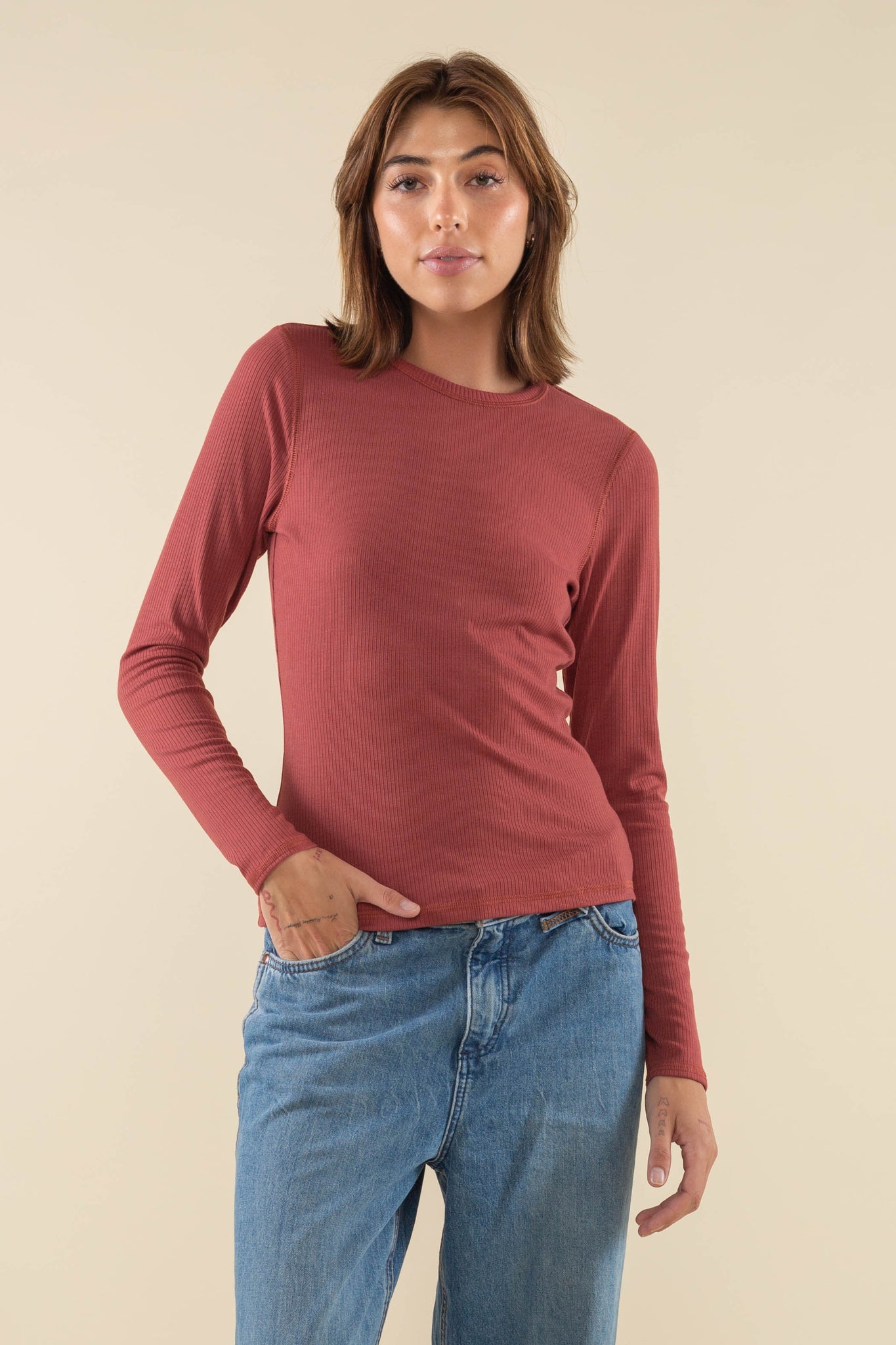 Full Length 4x2 Rib Long Sleeve Crewneck Shirt