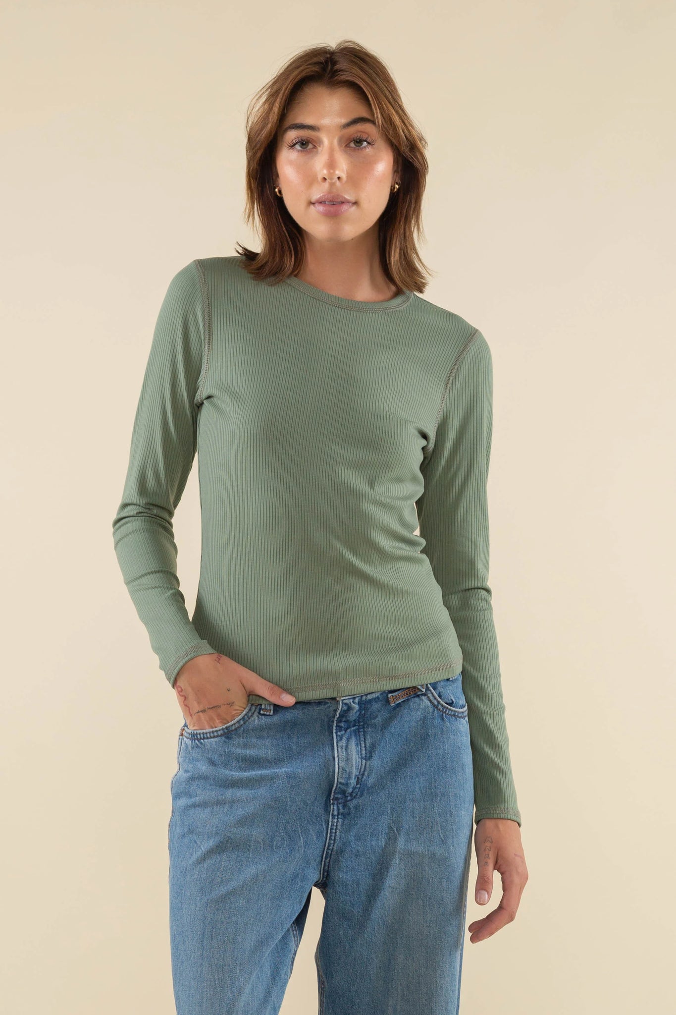Full Length 4x2 Rib Long Sleeve Crewneck Shirt