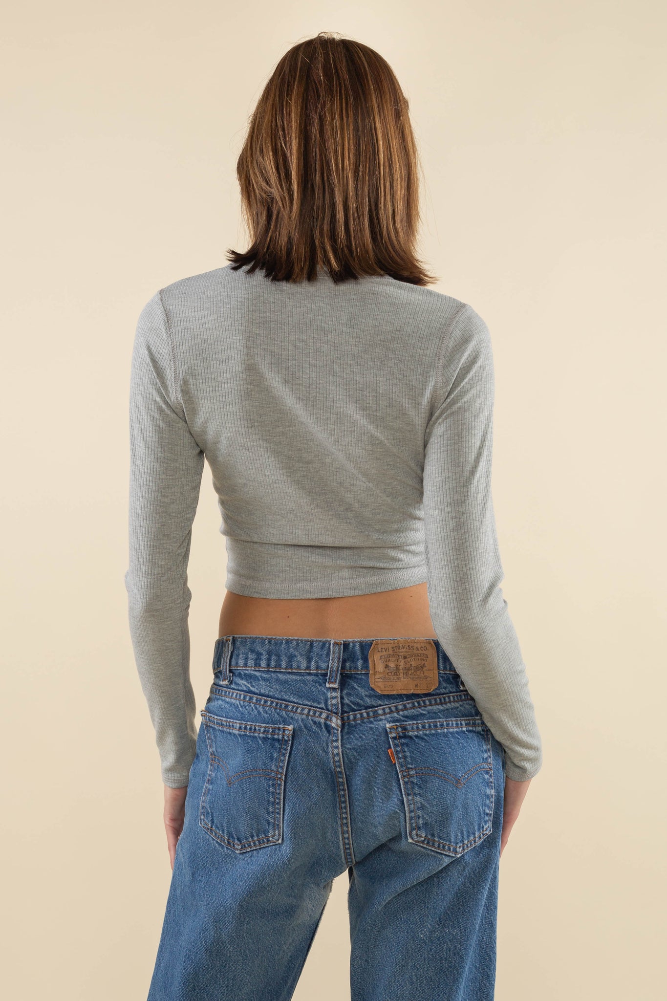 Crop Length 4x2 Rib Long Sleeve Crewneck Shirt