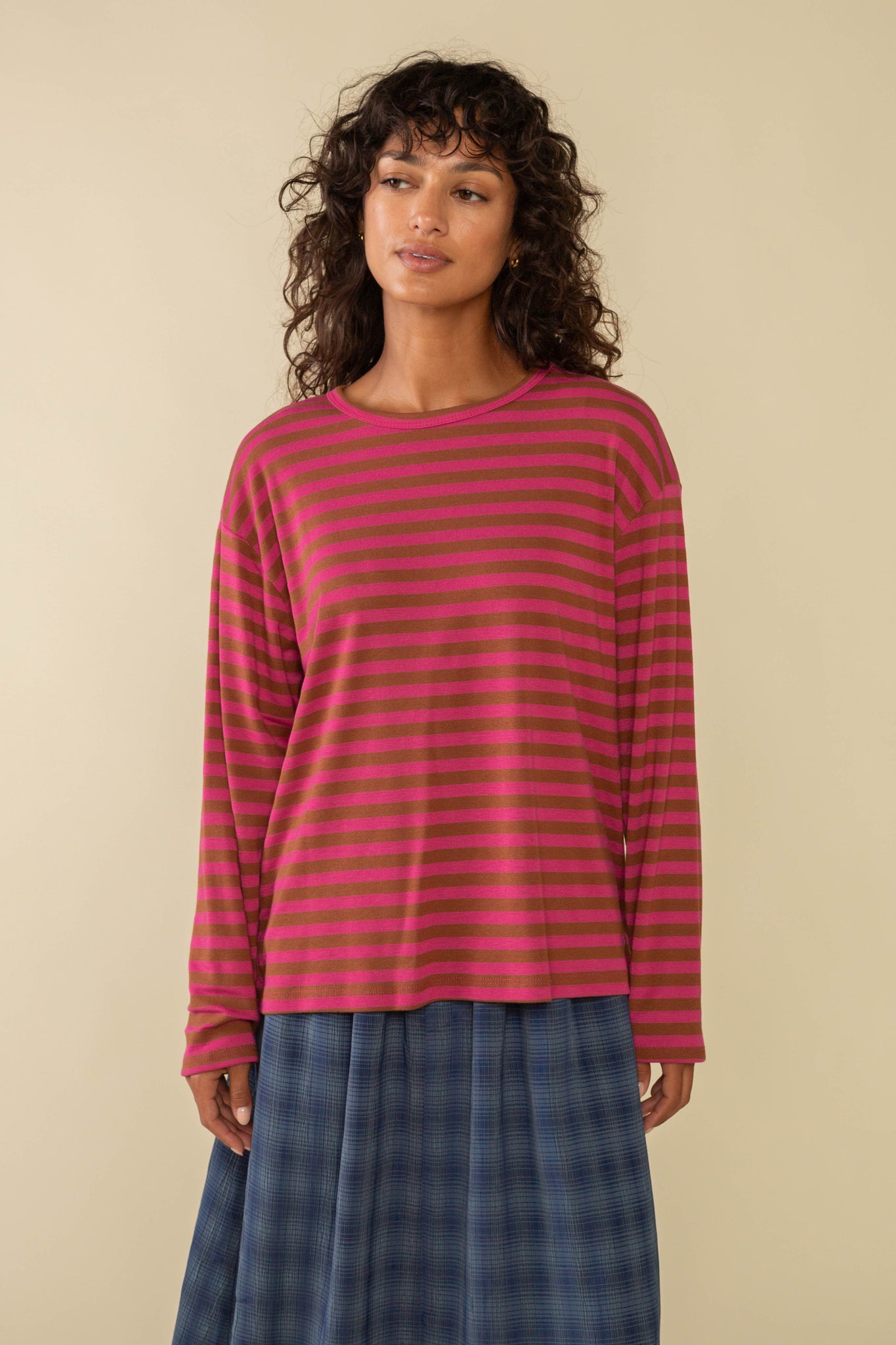 Culver Striped 1x1 Rib Knit Long Sleeve Tee