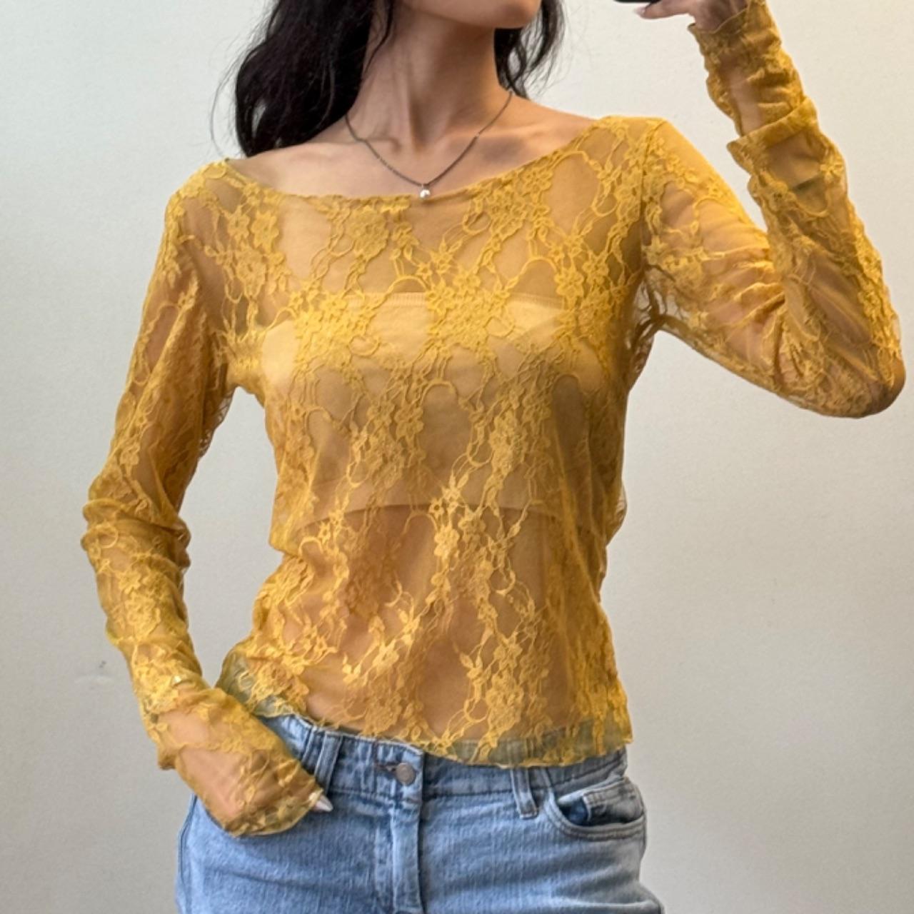 Lace Scoop Neck Top - Mustard