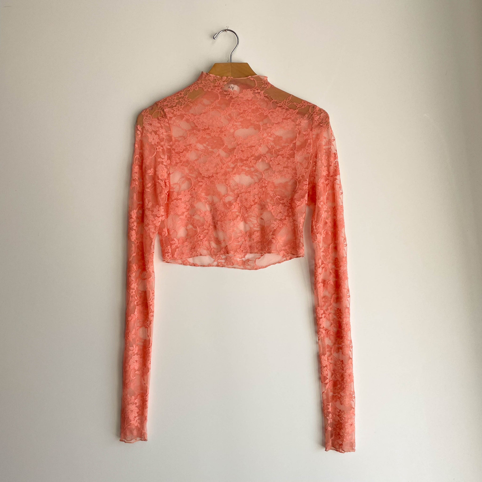 Lace Mockneck Crop Top - Pink