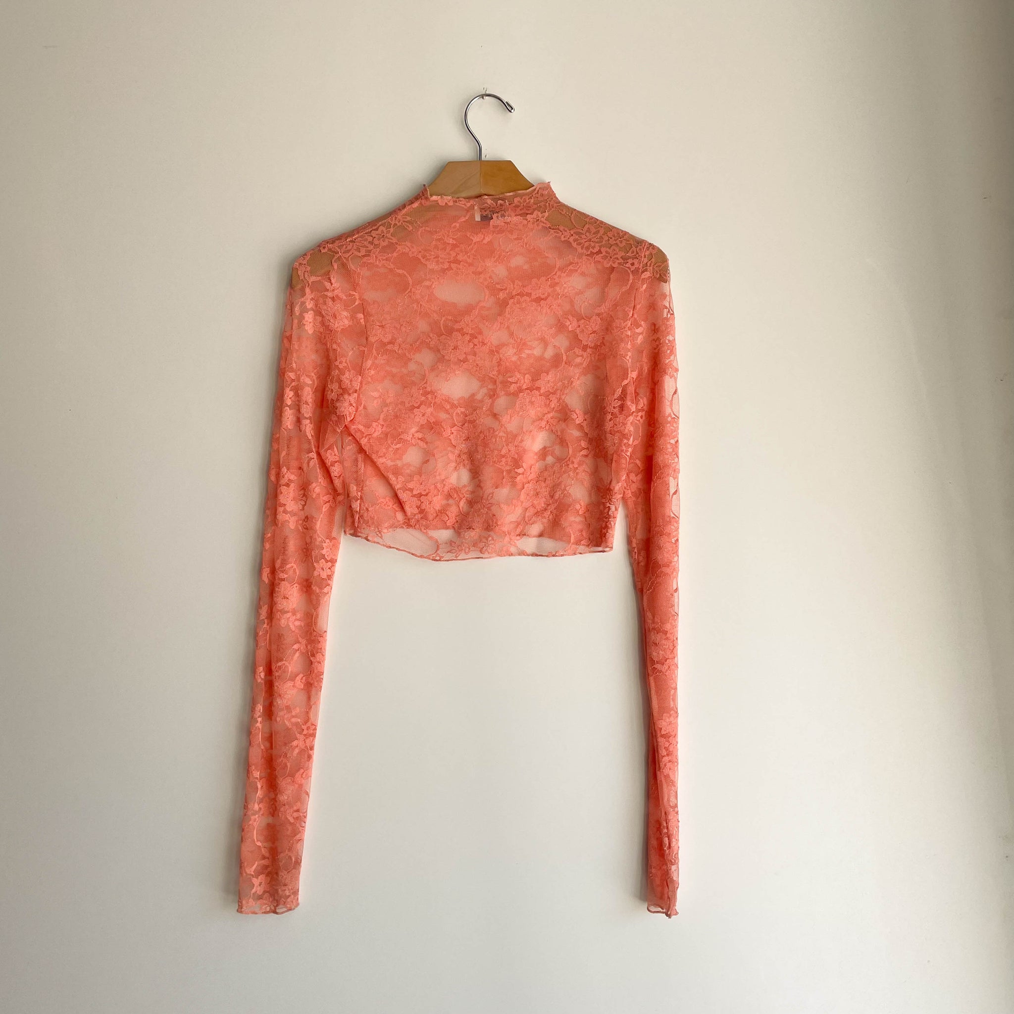 Lace Mockneck Crop Top - Pink