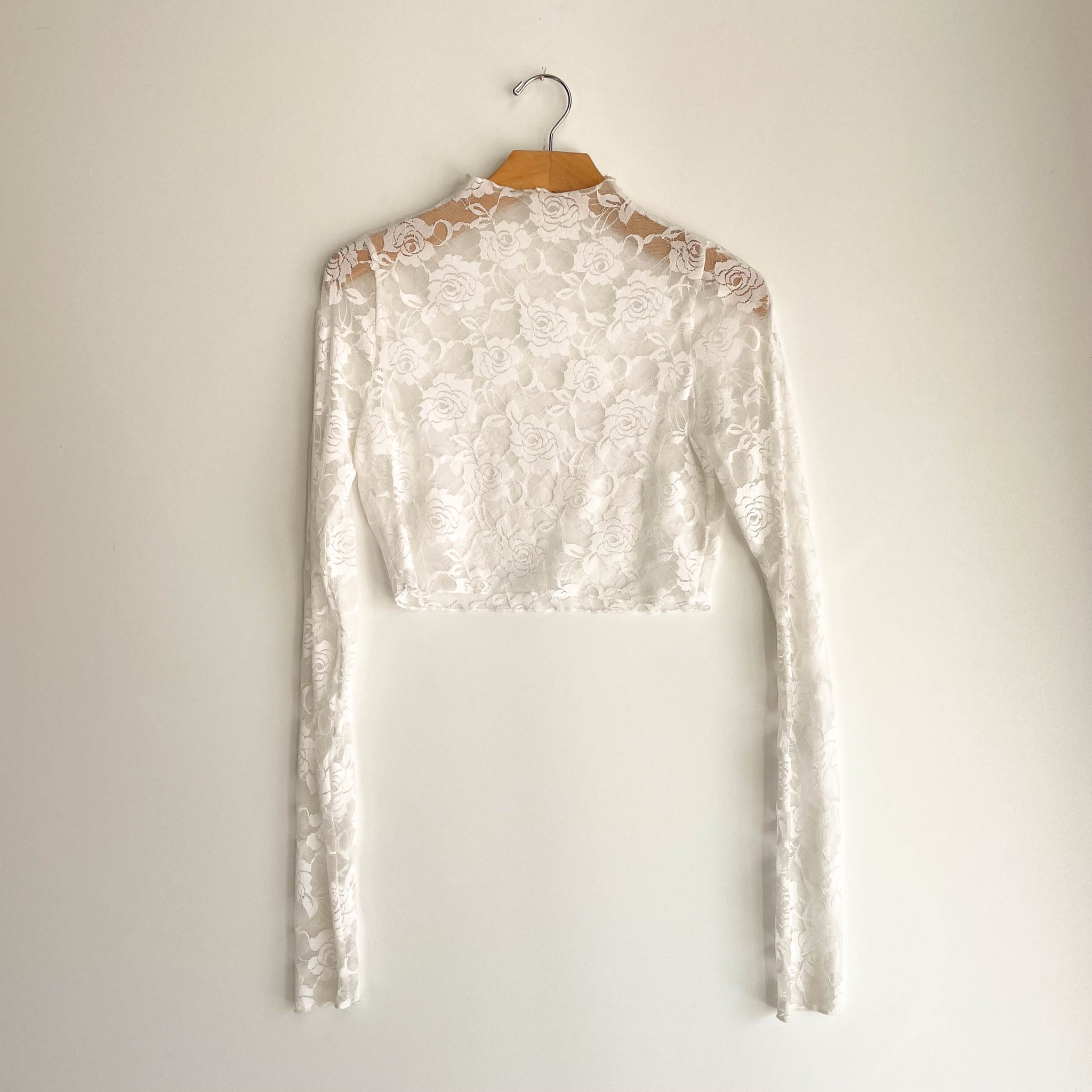 Lace Mockneck Crop Top - White