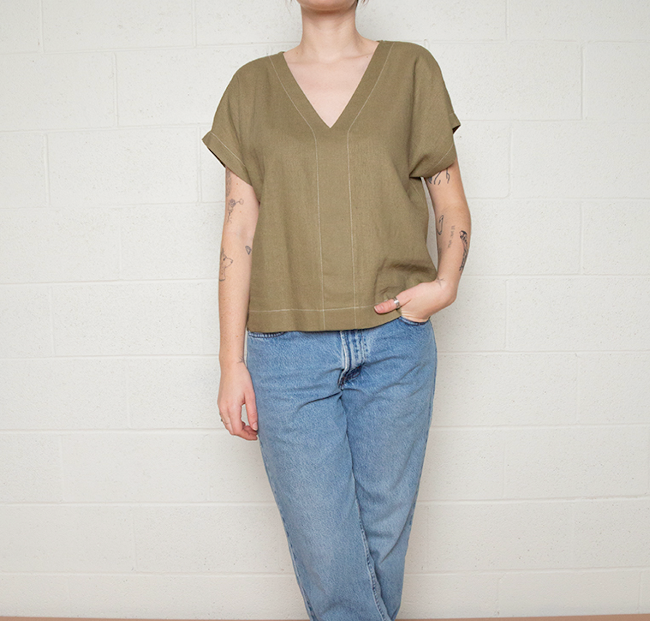 V-neck Linen Blouse
