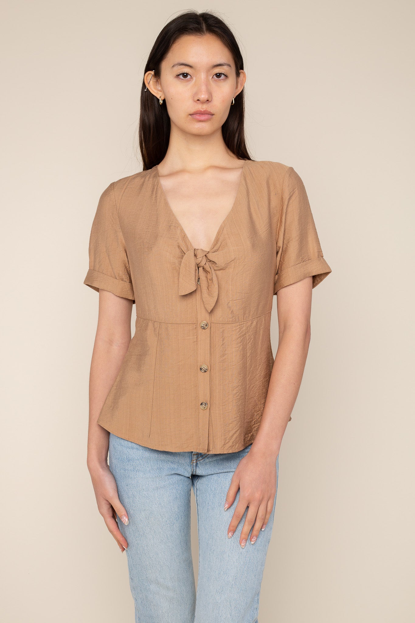 Woven Tie Blouse