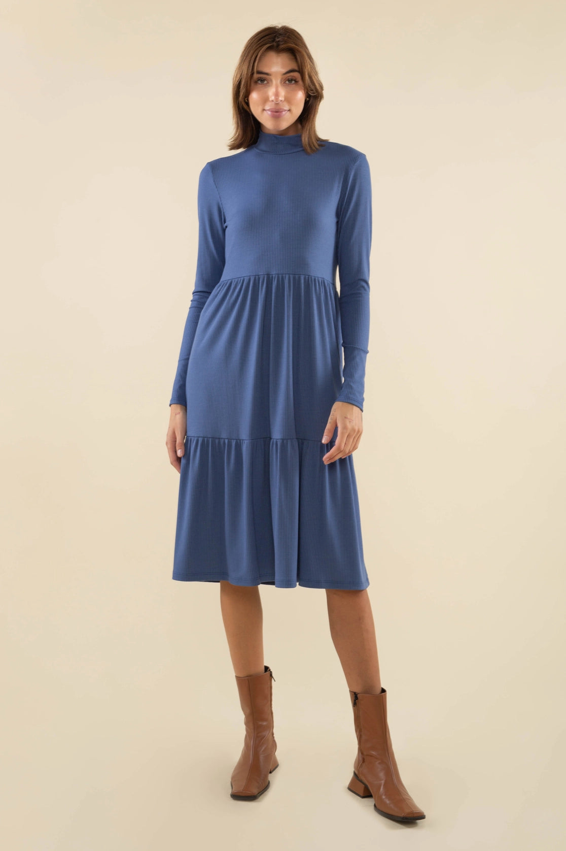 Turtleneck Tiered Rib Dress