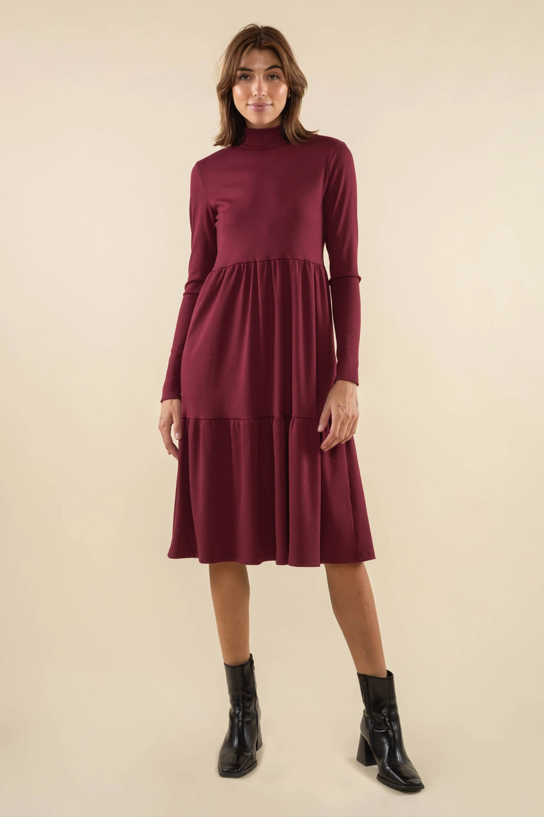 Turtleneck Tiered Rib Dress