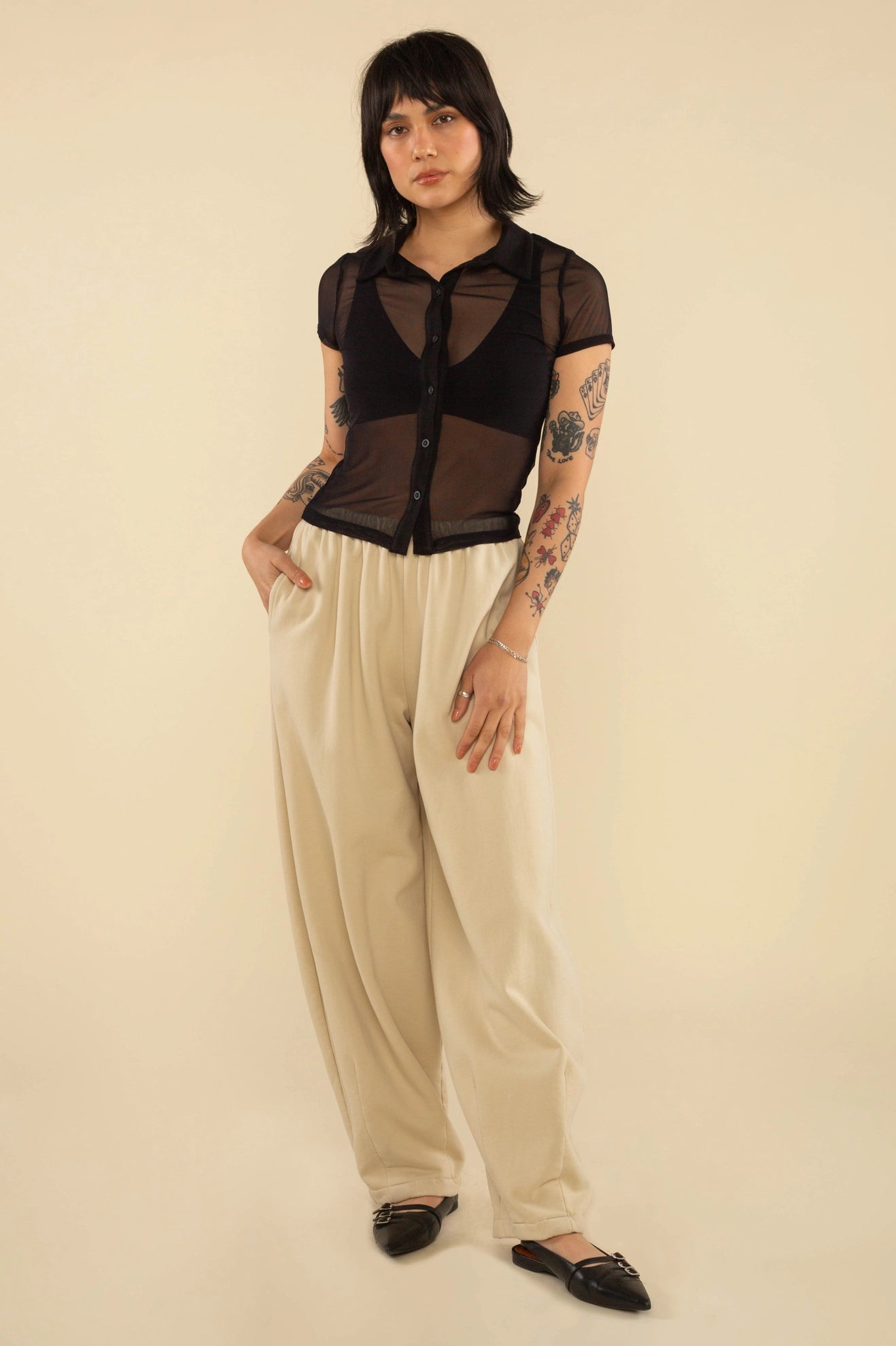 Mesh Short Sleeve Button Down