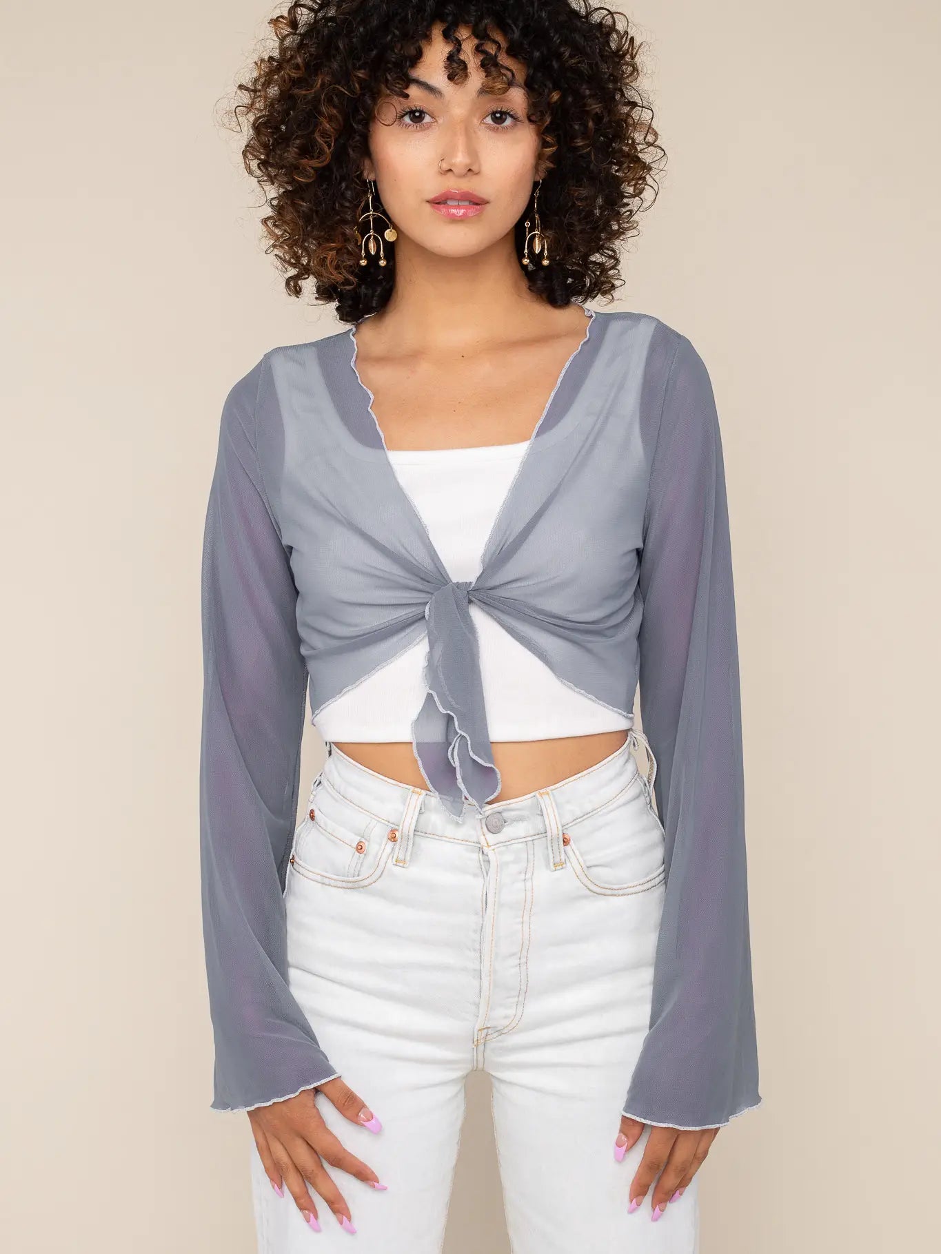 Mesh Tie Cover Up Top