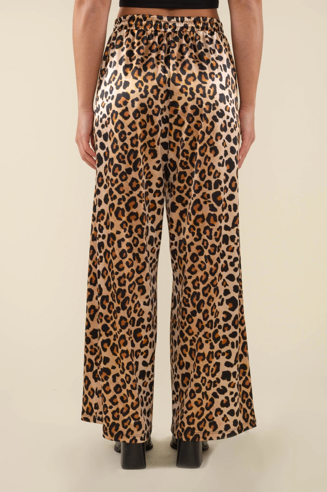 Straight Leg Leopard Print Satin Pants