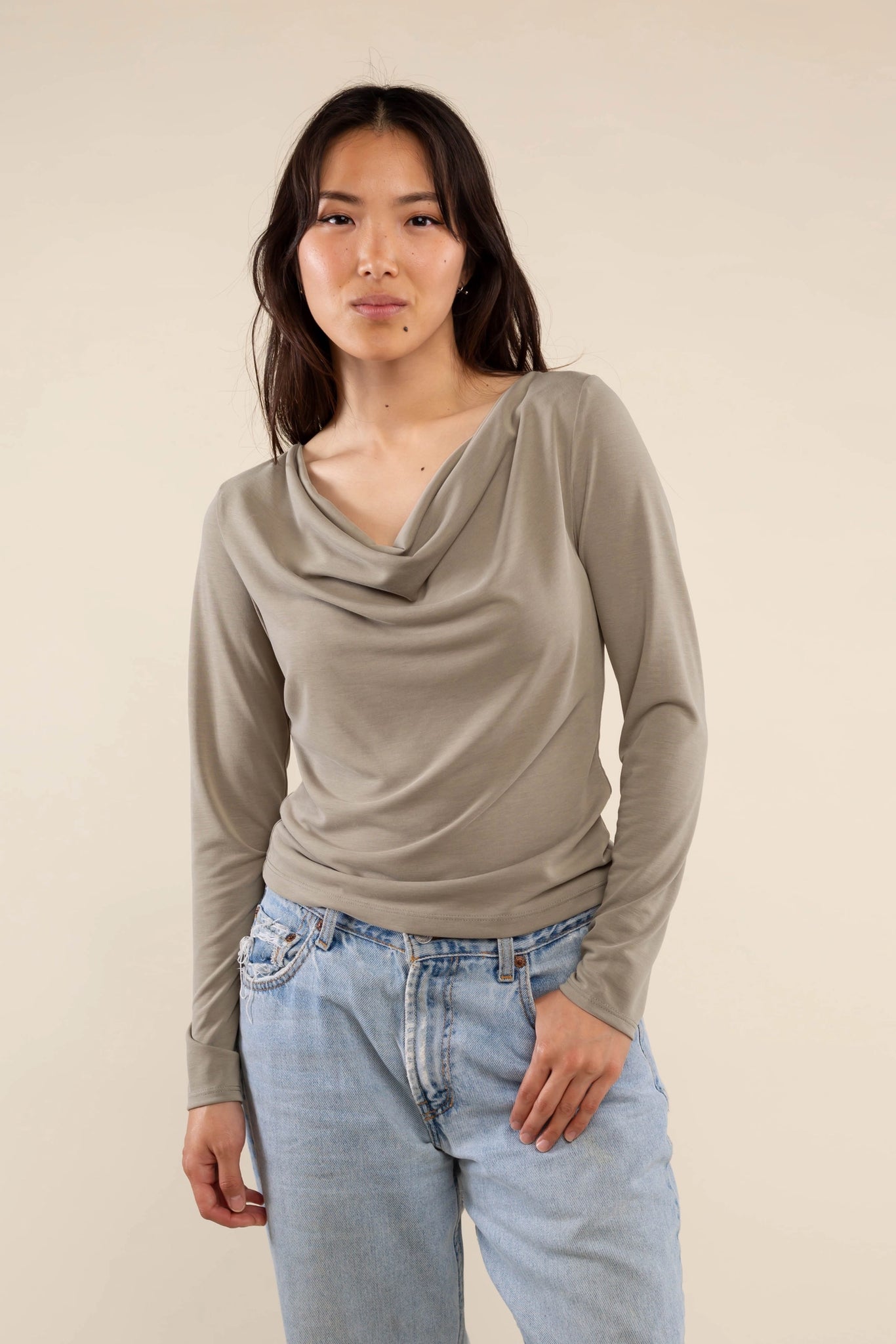Modal Cowl Neck Long Sleeve Top