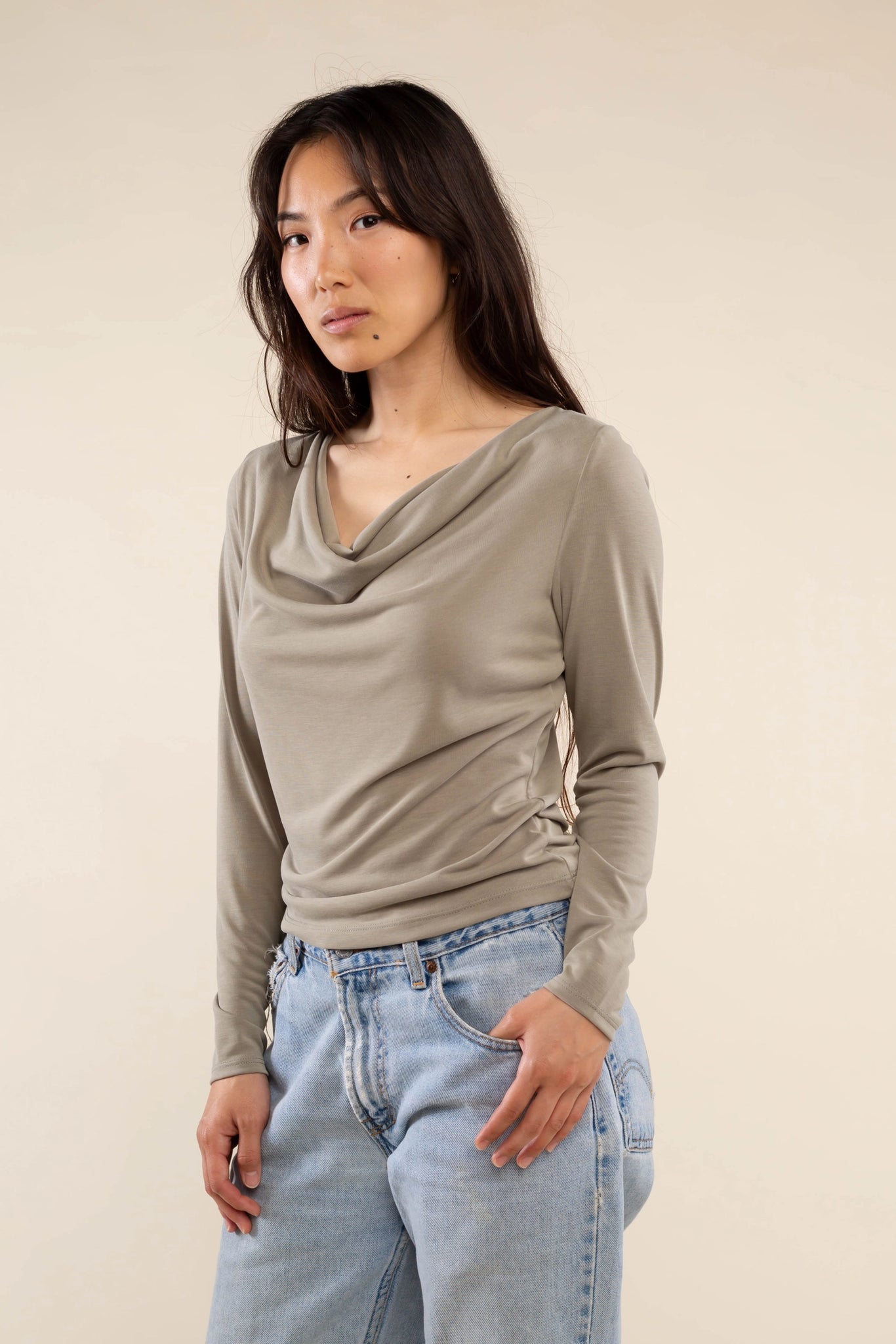 Modal Cowl Neck Long Sleeve Top