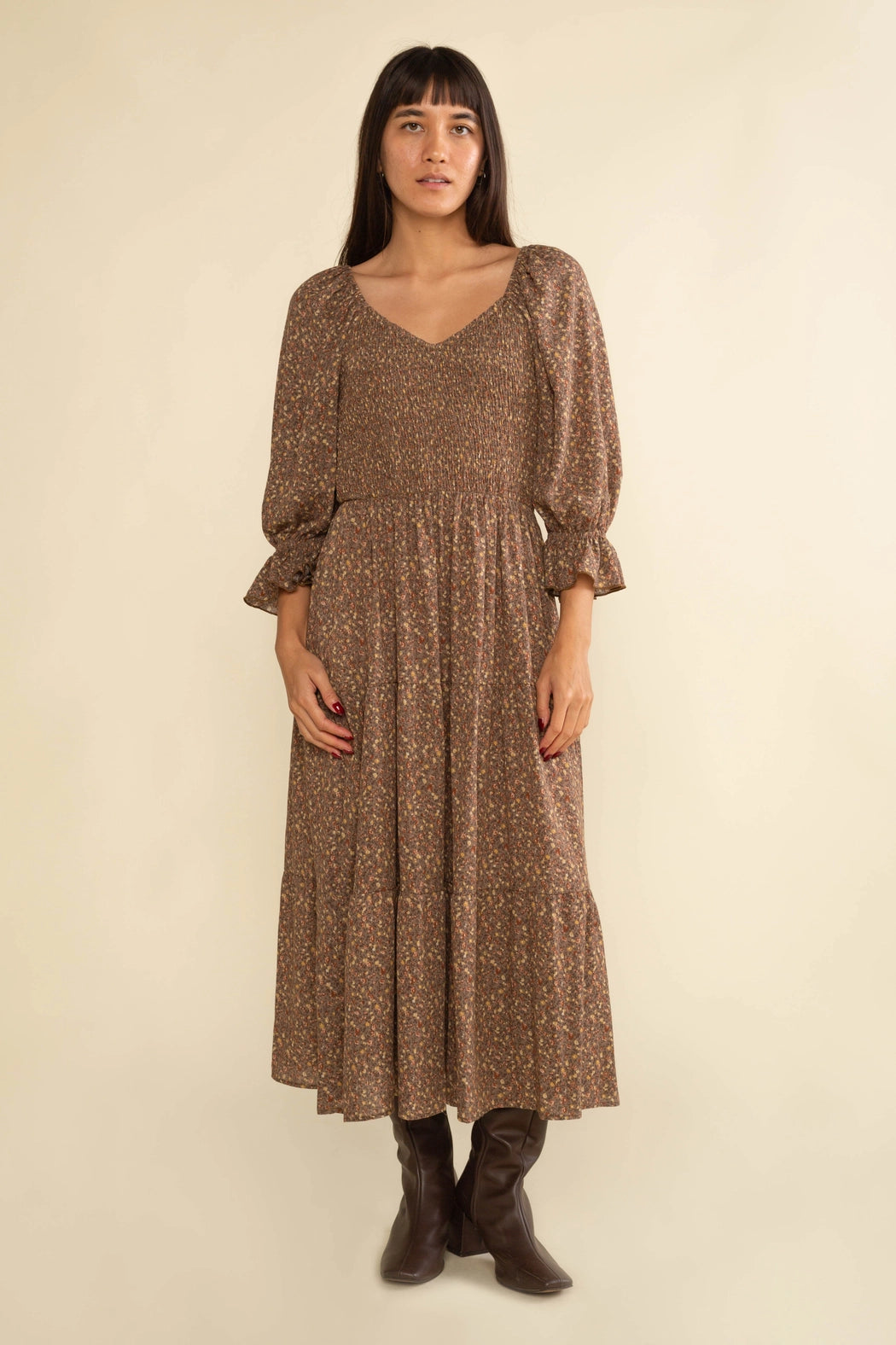 Shirred Midi Tiered Dress