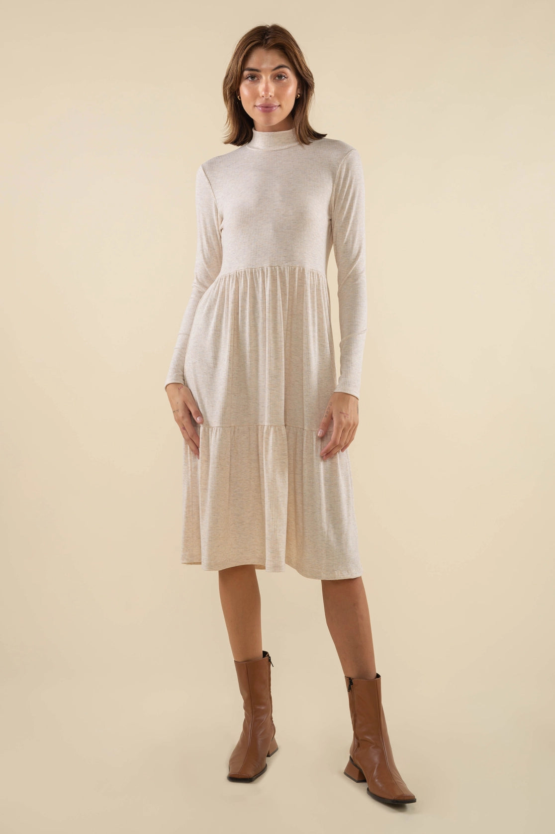 Turtleneck Tiered Rib Dress