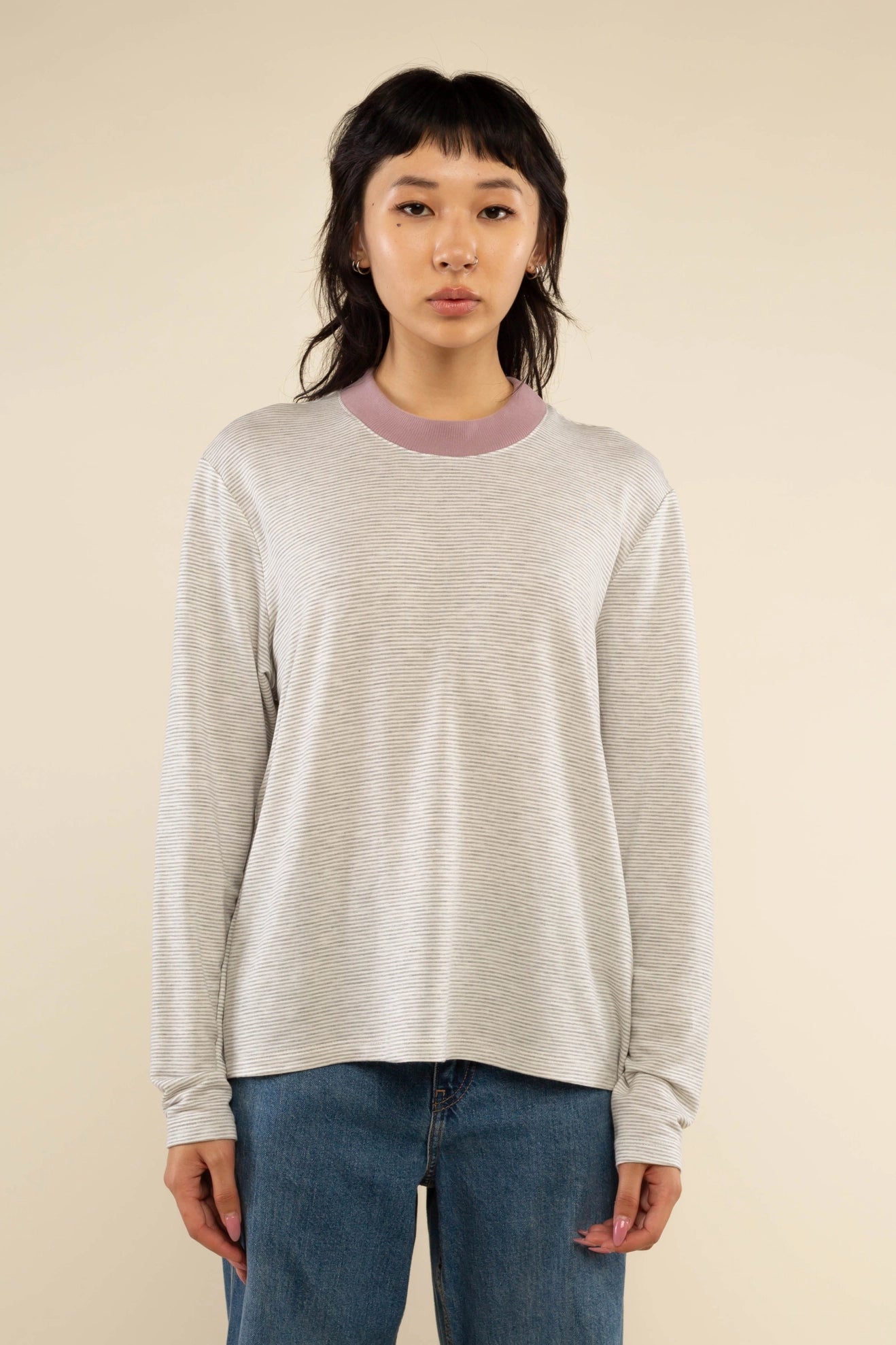 Contrast Neckband Stripe Long Sleeve Shirt