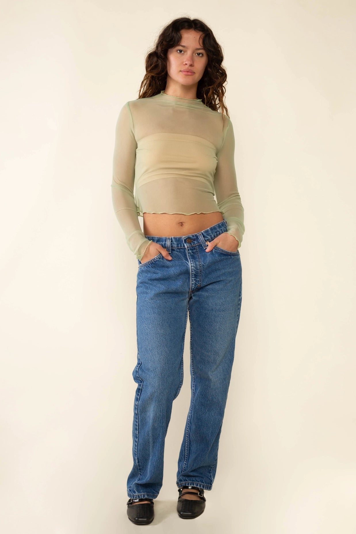 Mock Neck Mesh Top