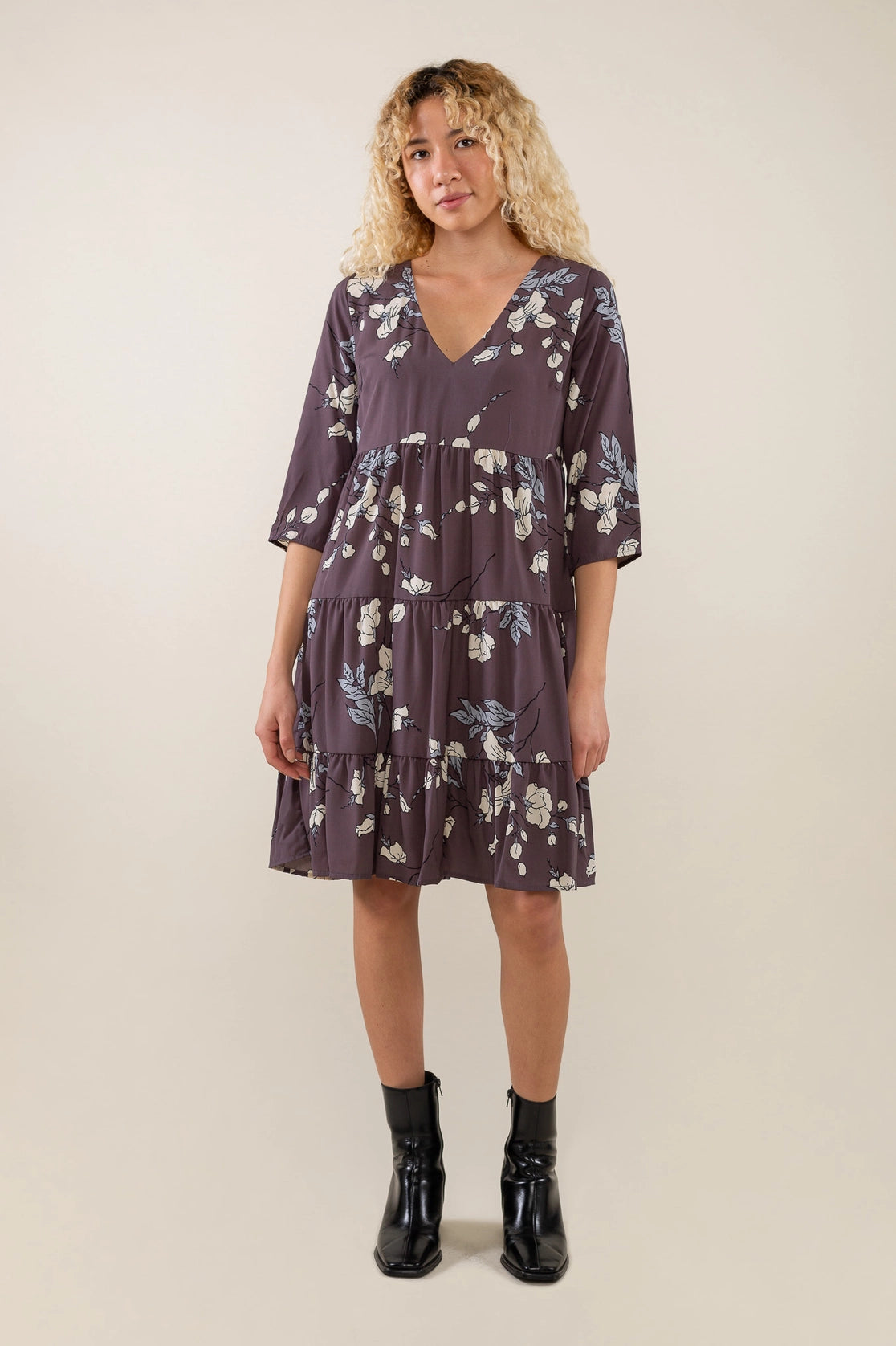Floral V-neck Tiered Dress