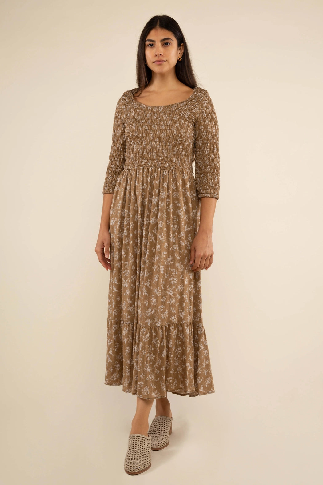 Floral 3/4 Sleeve Midi Dress