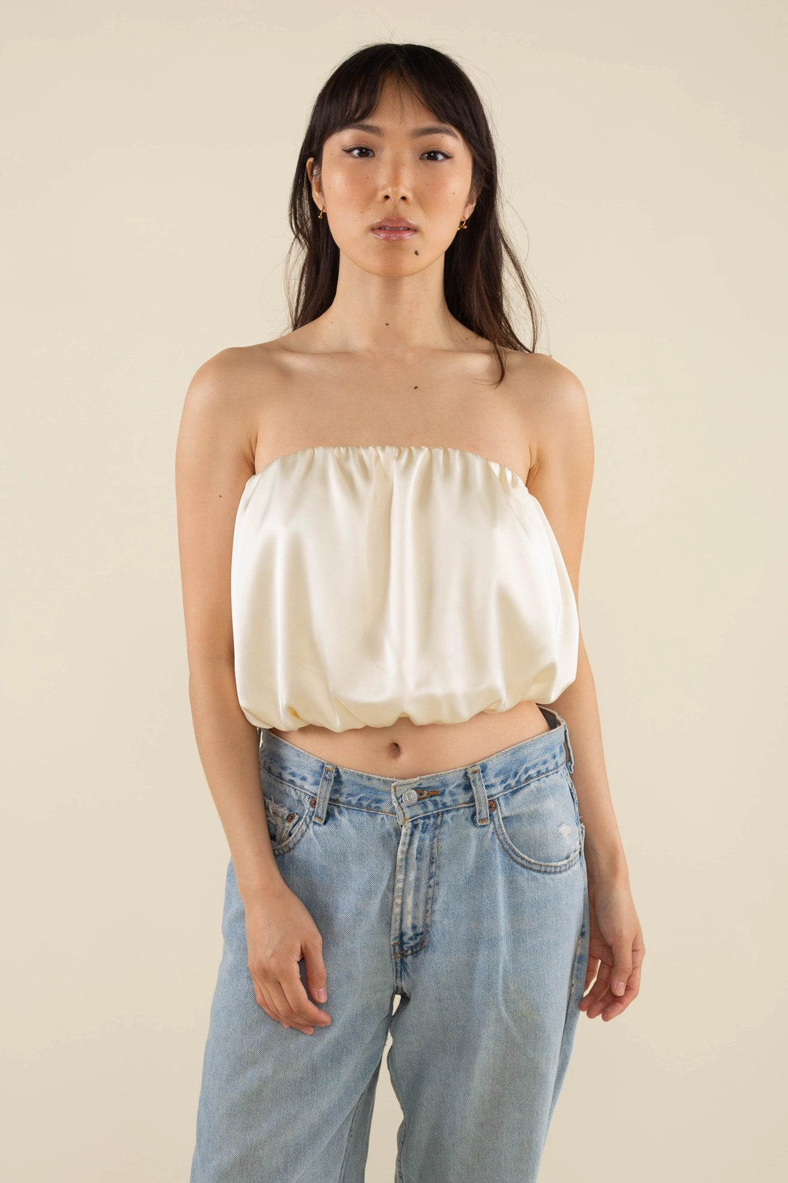 Bubble Crop Satin Tube Top