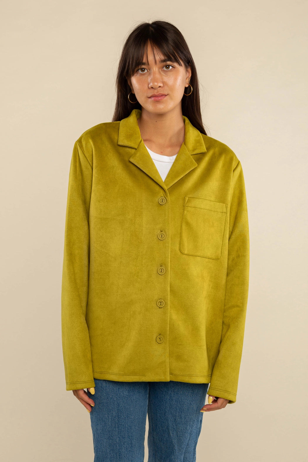 Faux Suede Button Up Jacket