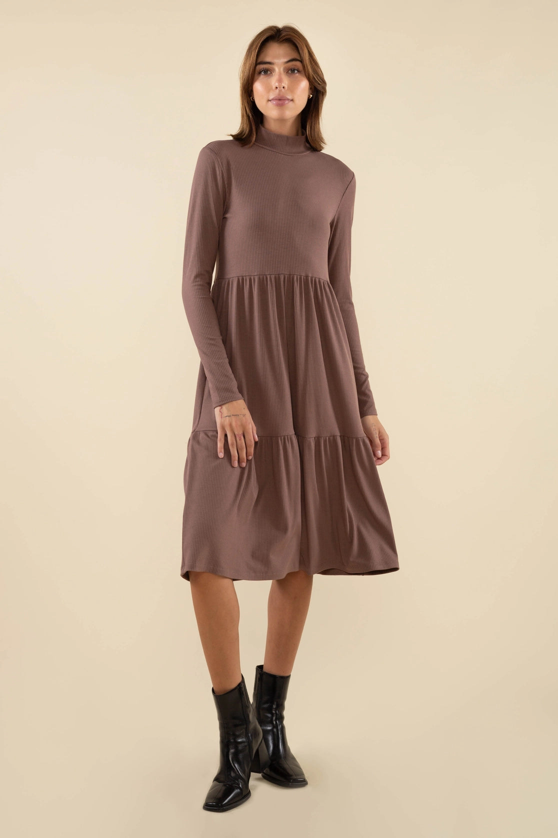 Turtleneck Tiered Rib Dress
