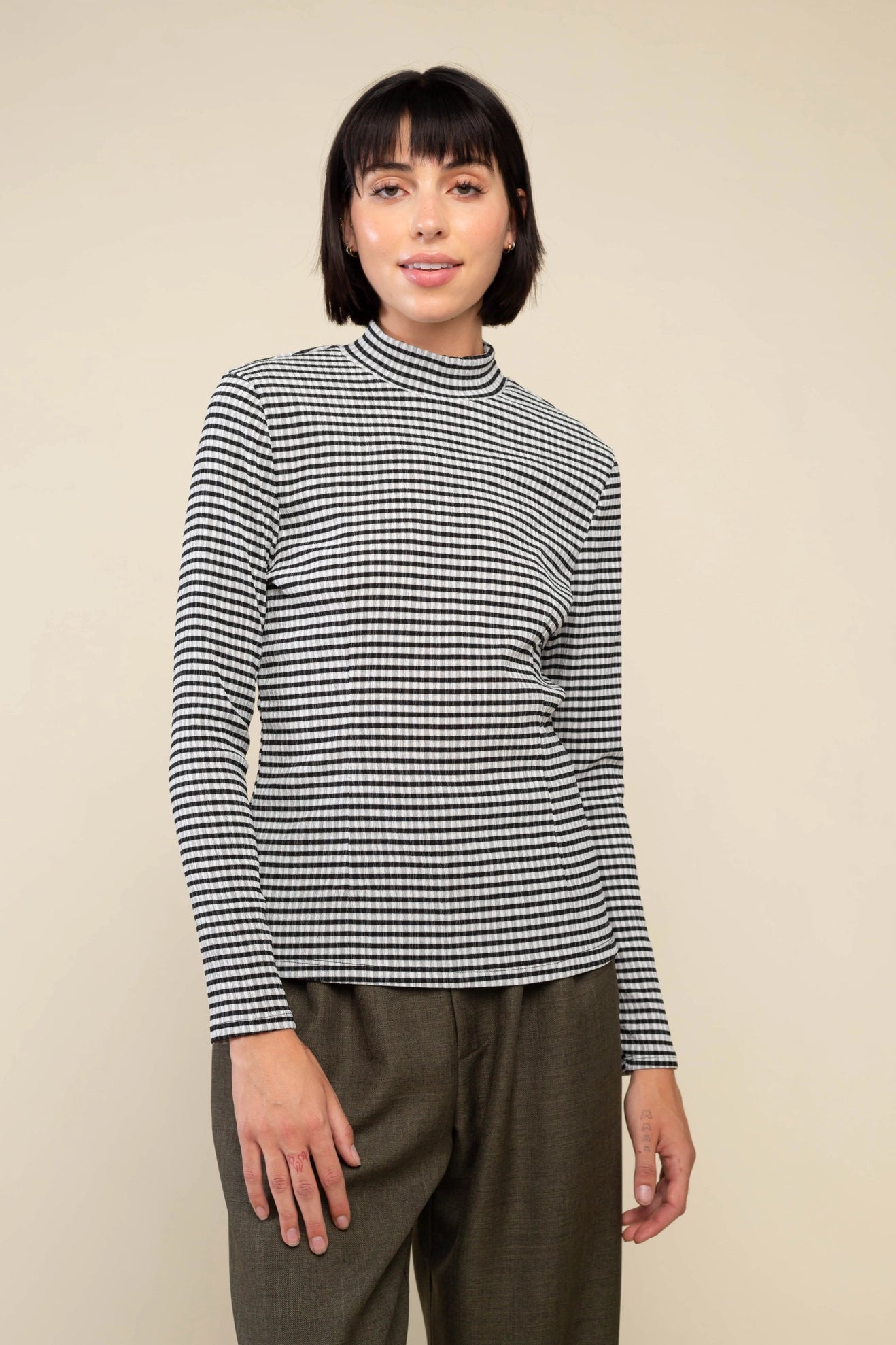 Stripe Long Sleeve Mock Neck Top