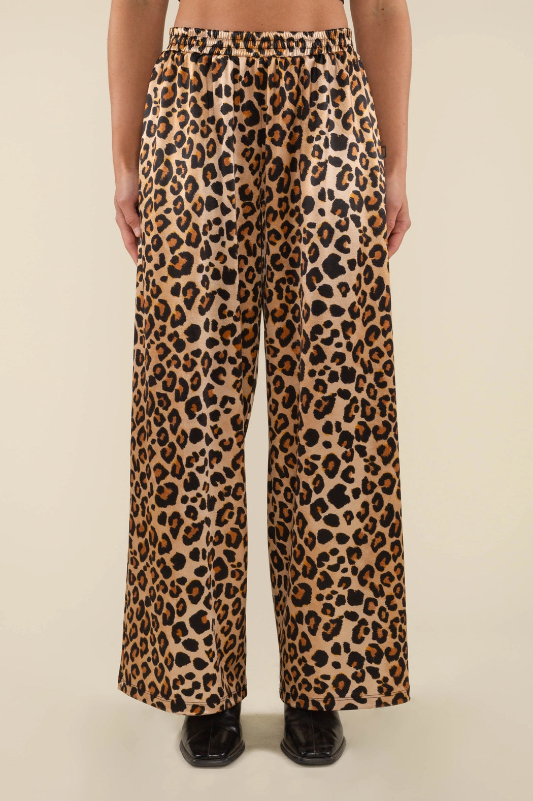 Straight Leg Leopard Print Satin Pants