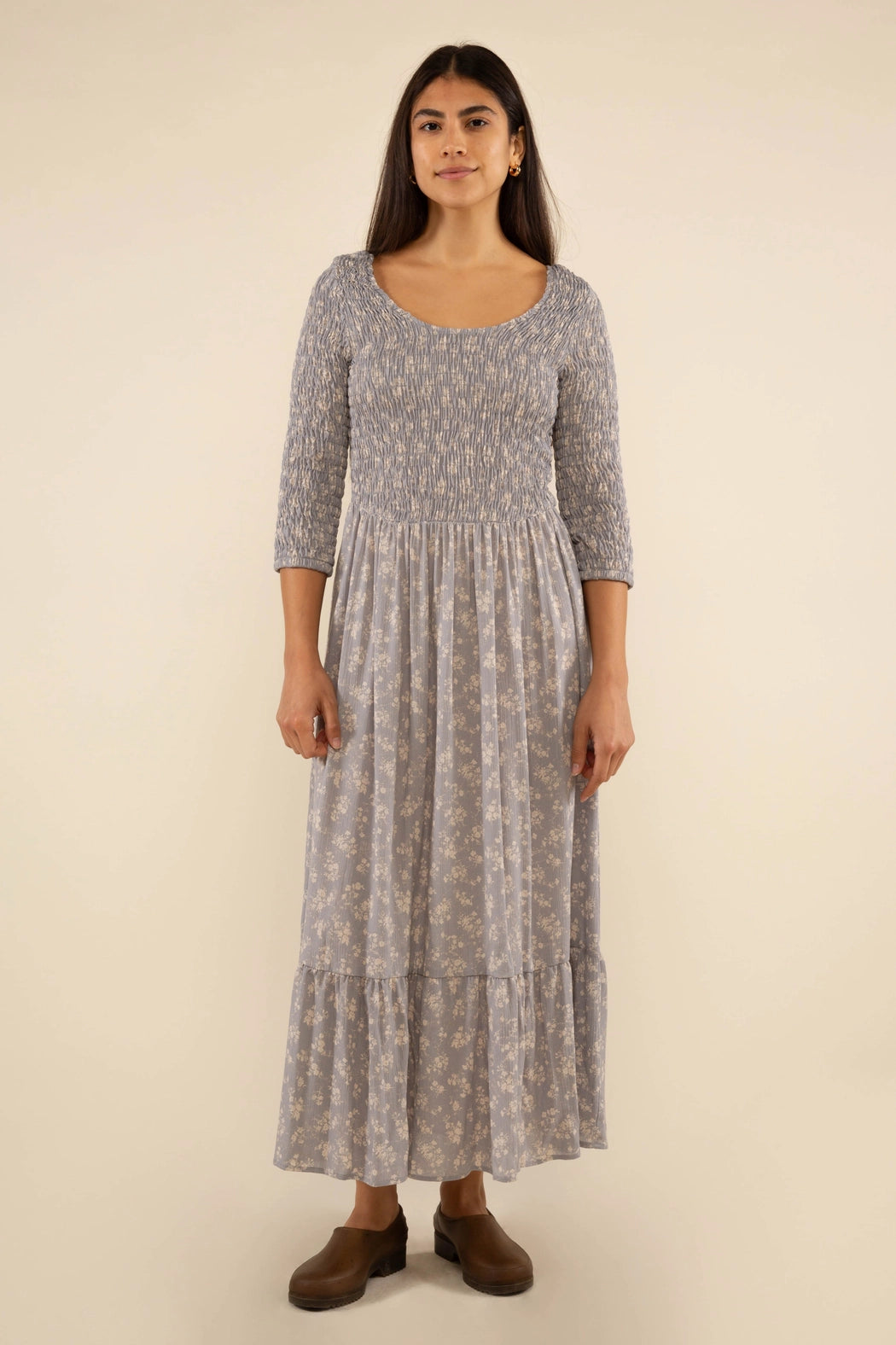 Floral 3/4 Sleeve Midi Dress