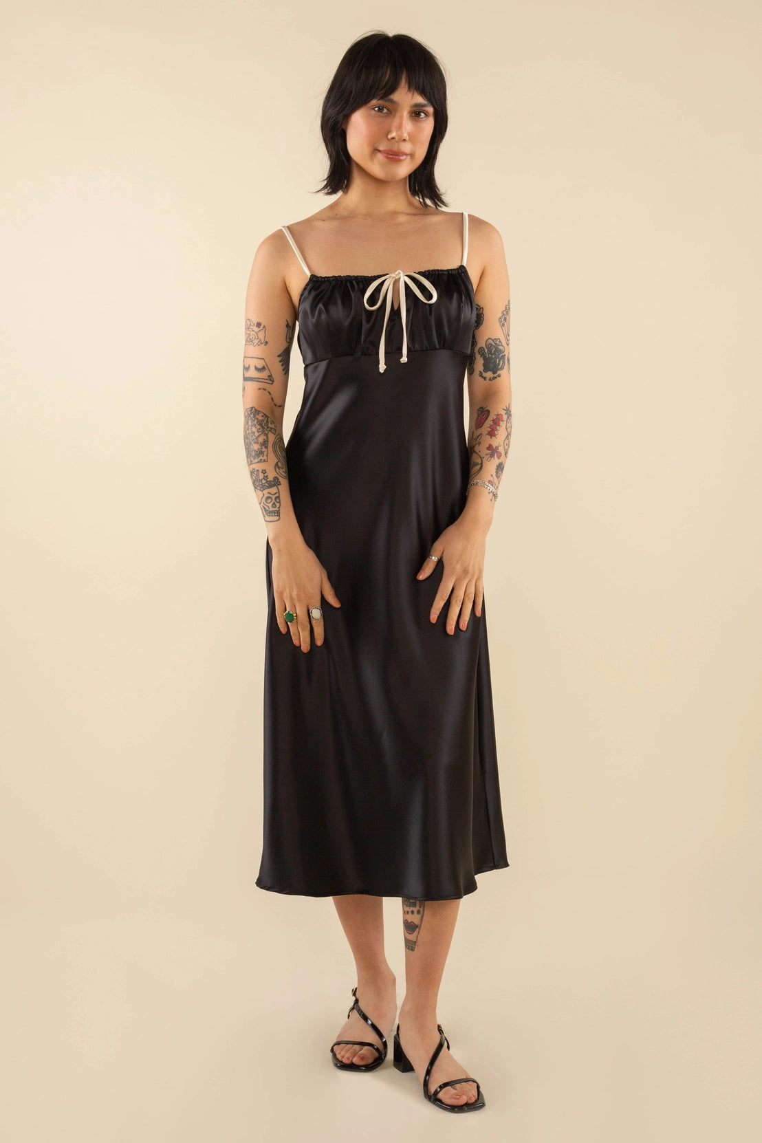 Satin Contrast Tie Dress