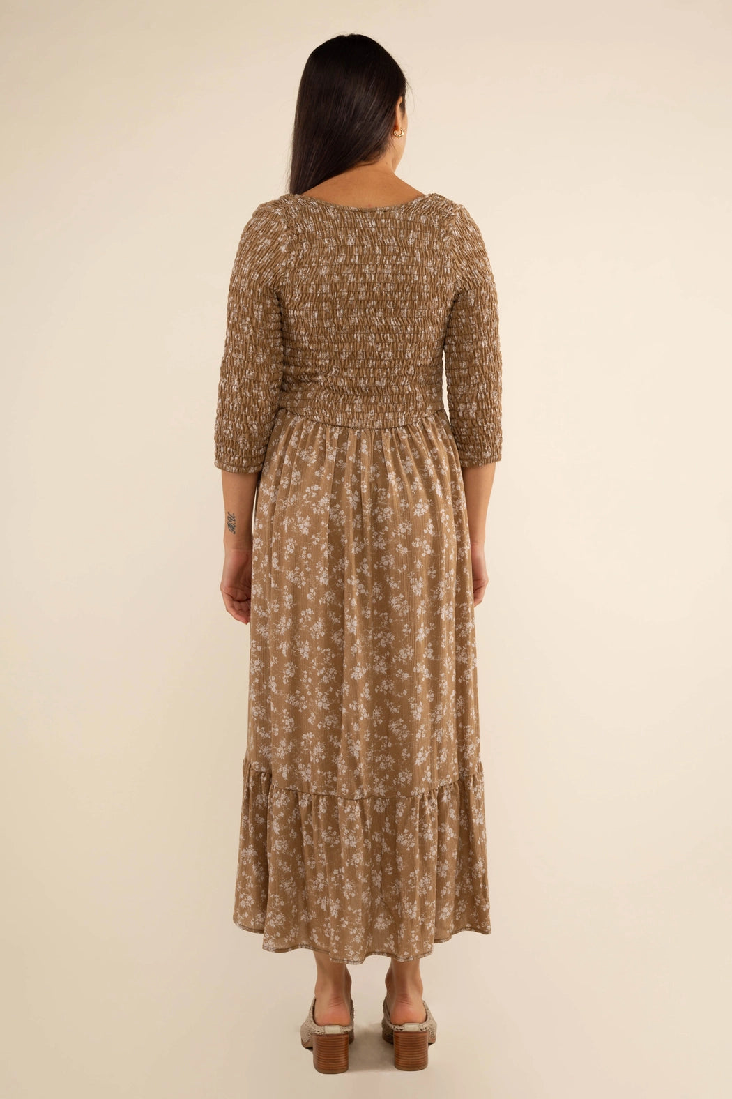 Floral 3/4 Sleeve Midi Dress