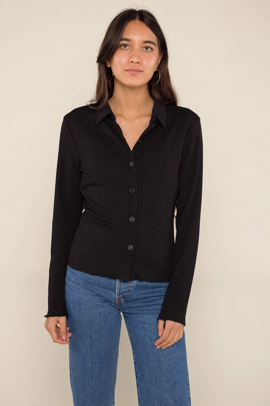 Variegated Rib Button Up