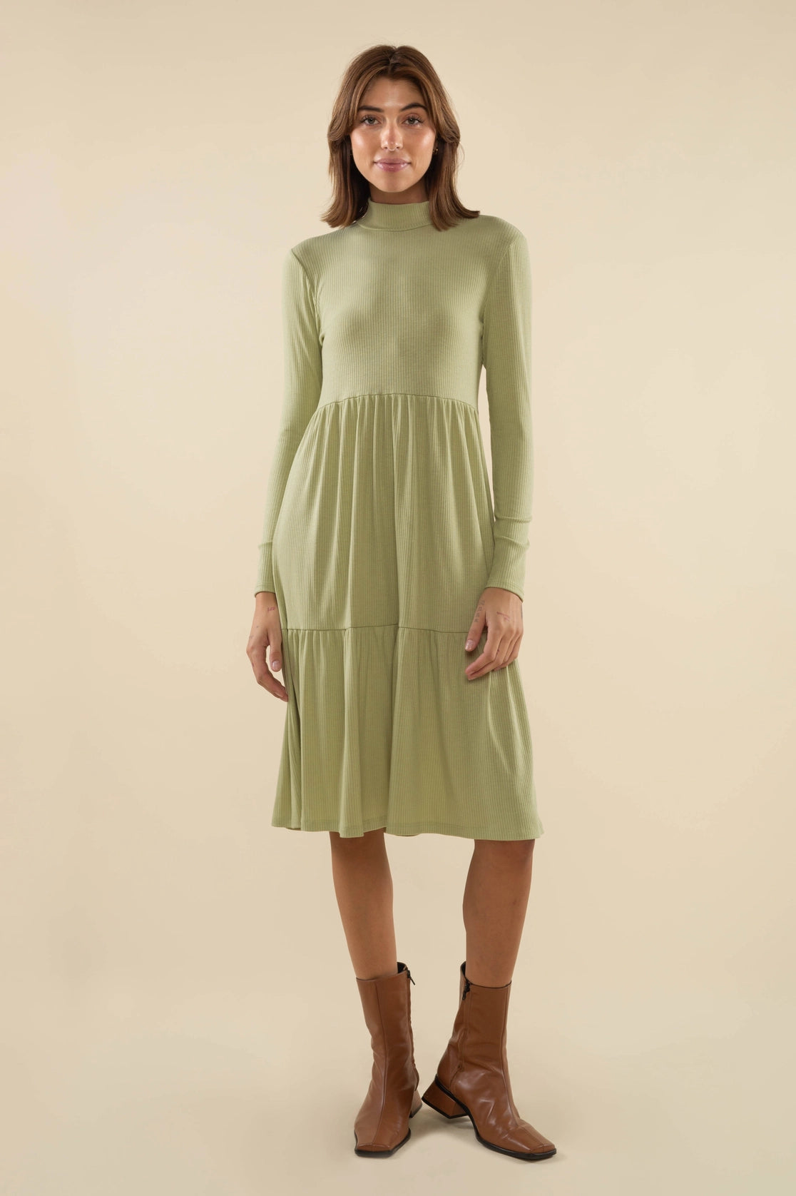 Turtleneck Tiered Rib Dress