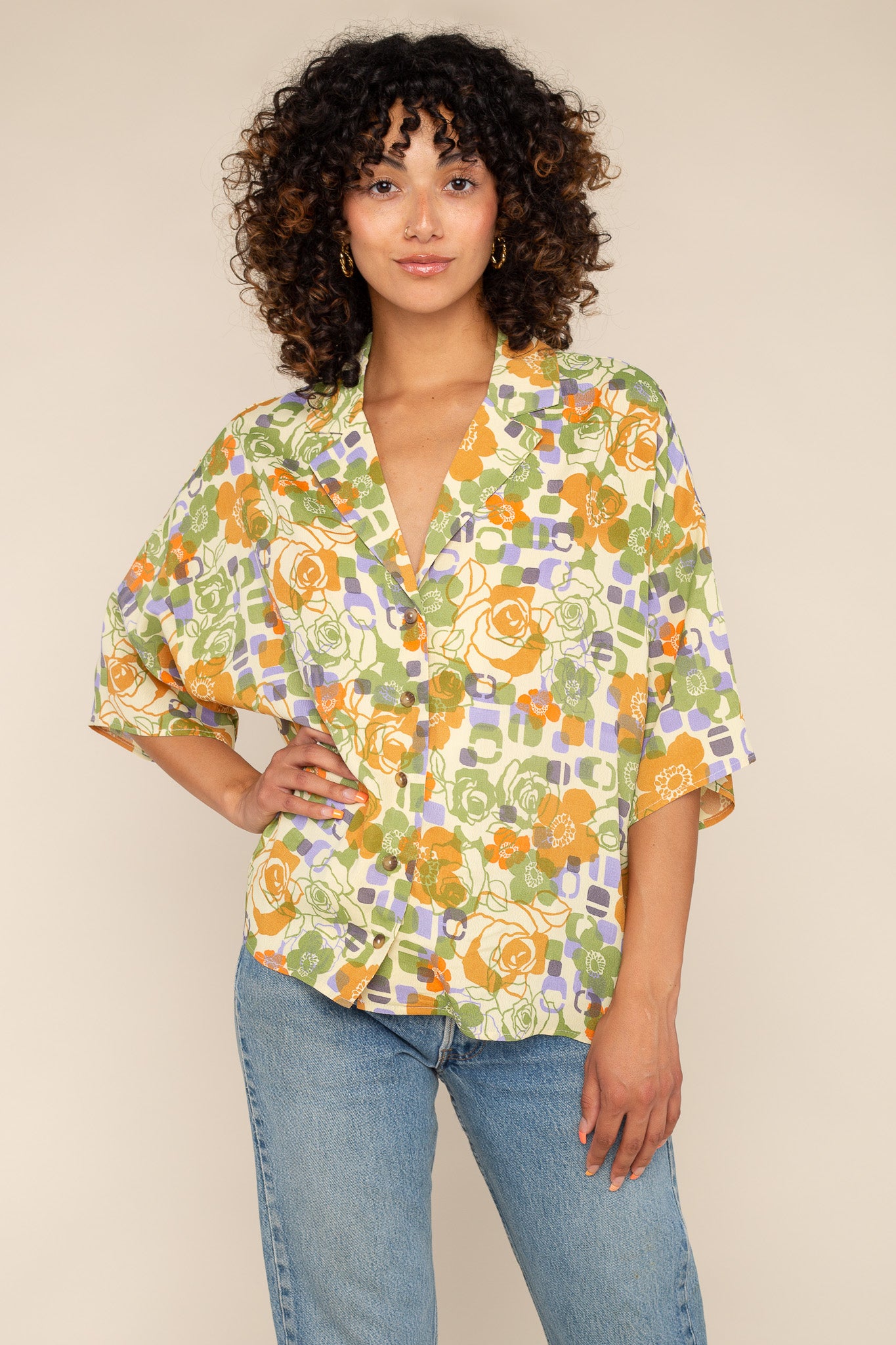 Deadstock Boxy Button Up Shirt - Sunny Daze Print