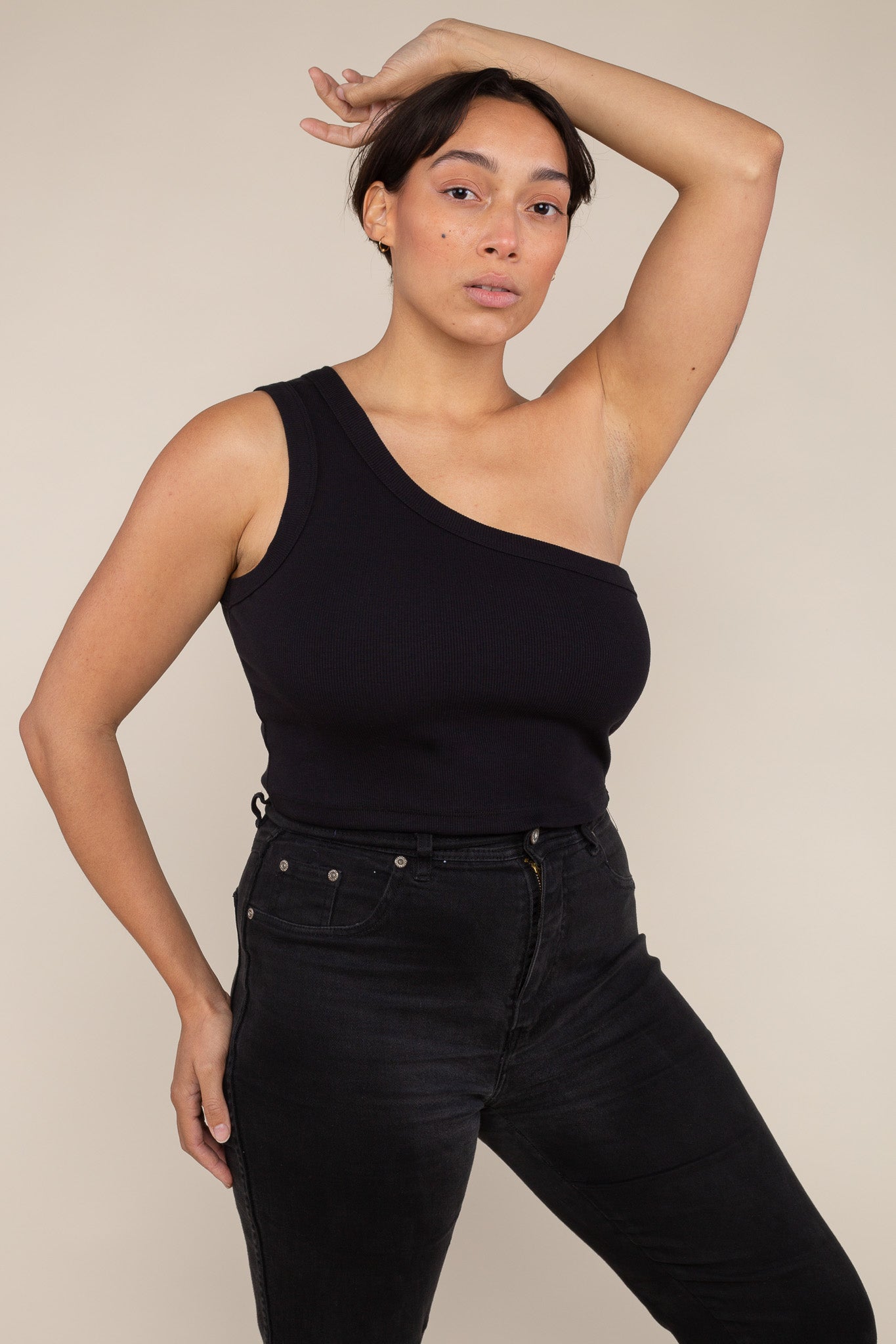 One Shoulder 2x1 Rib Tank (Crop Length)