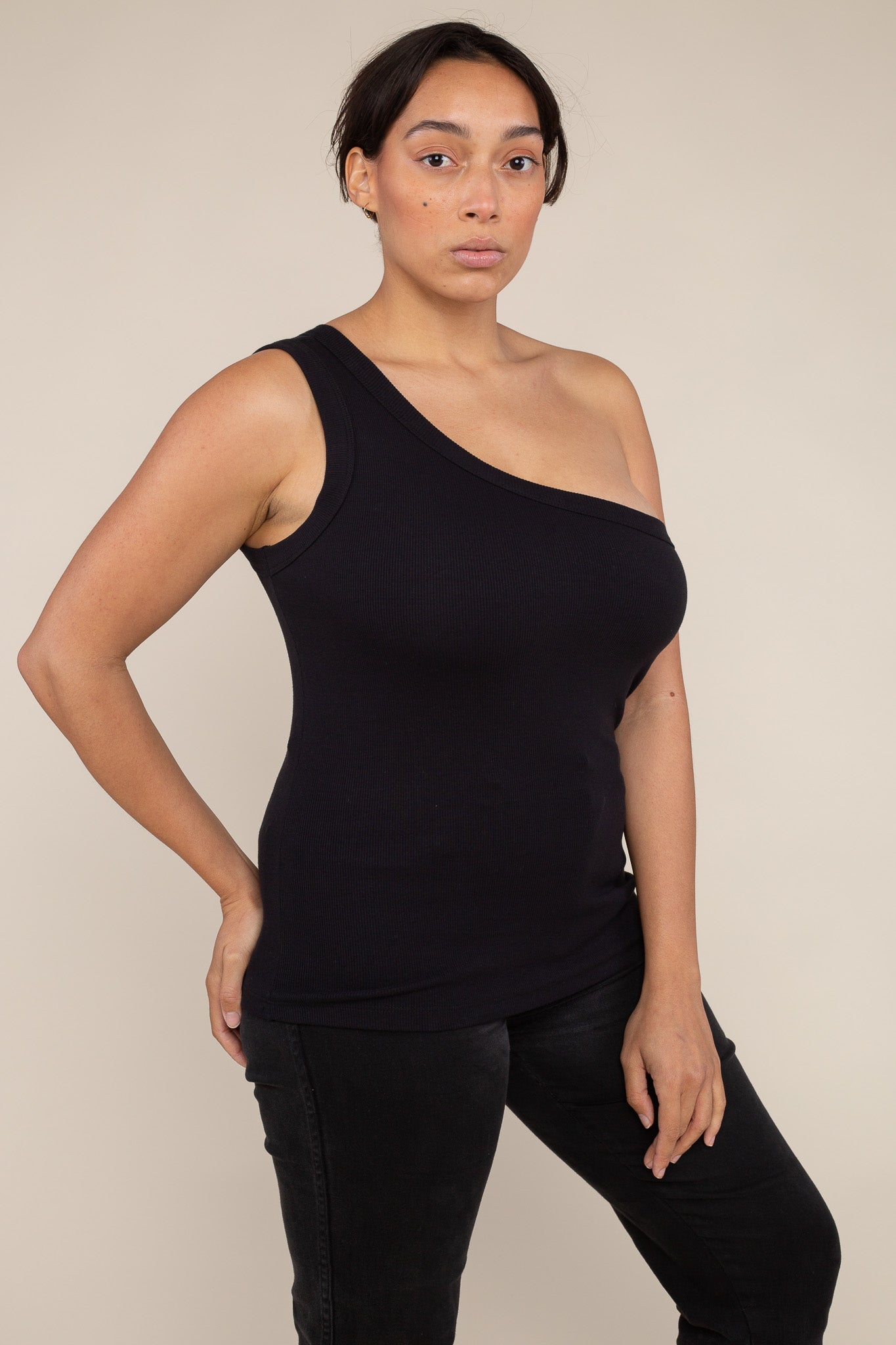 One Shoulder 2x1 Rib Tank (Regular Length)
