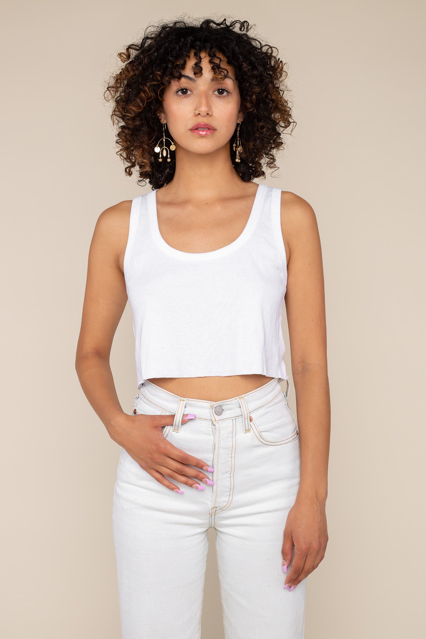 Cropped Cutoff Cotton Rib Tank - Ivory