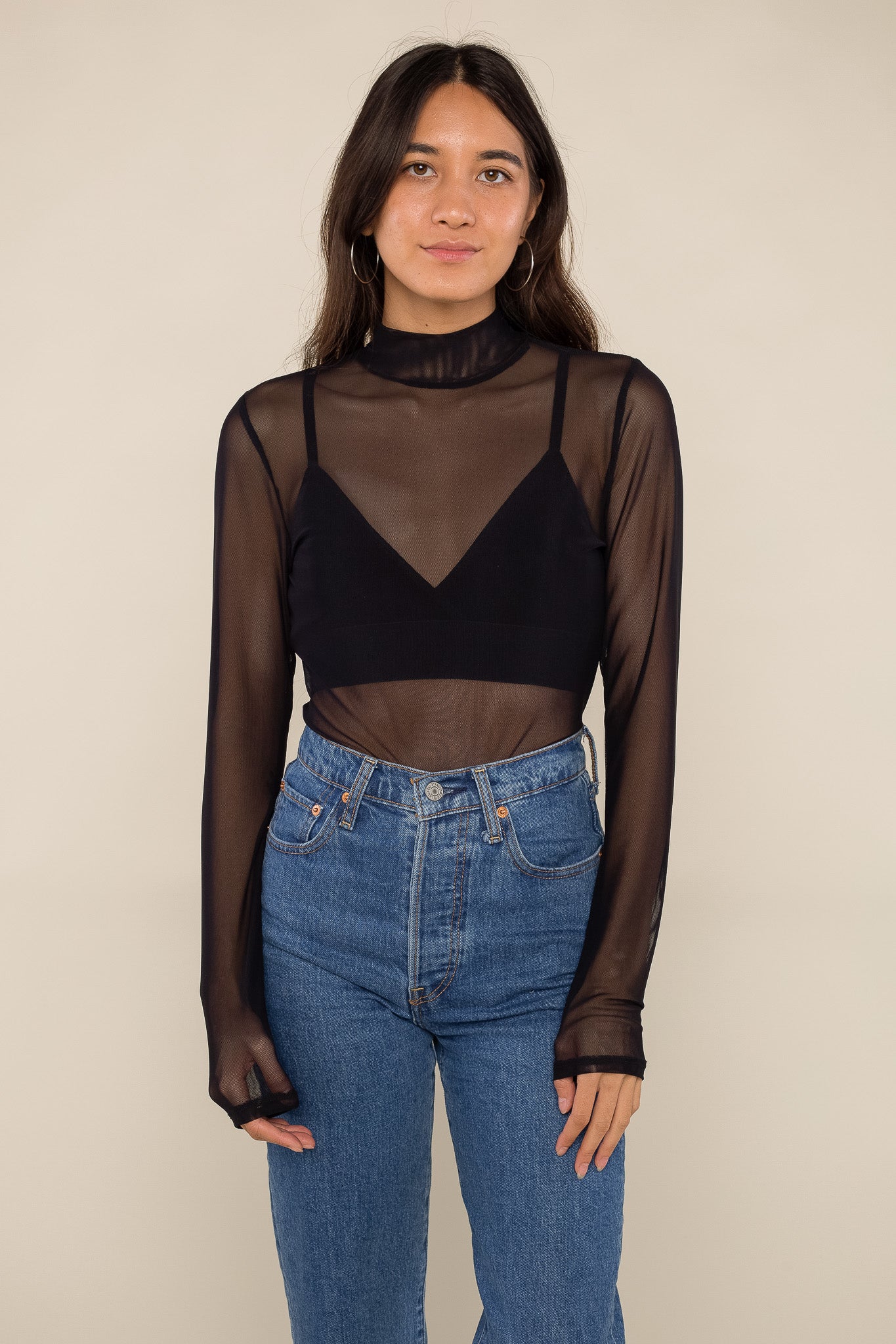Mockneck Mesh Top